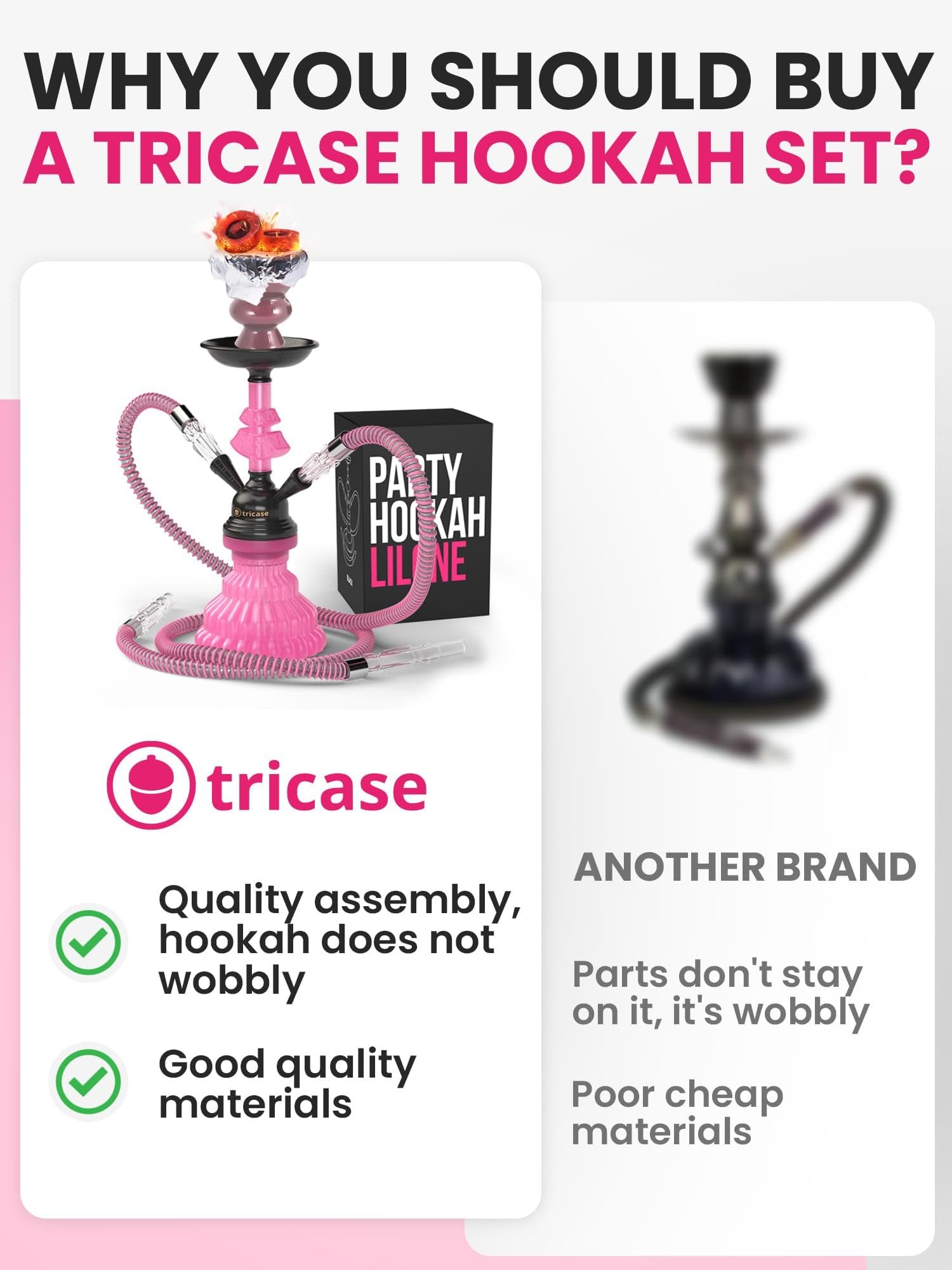 Hookah Set 2 Hose Hookah - LilOne 12” Pink Mini Hookah 2 Hose Hookah Set with 50x Foil Shisha Ceramic Bowl 10x Tips 2x Hookah Hose Tongs Portable Hookah set with everything Hookah Kit