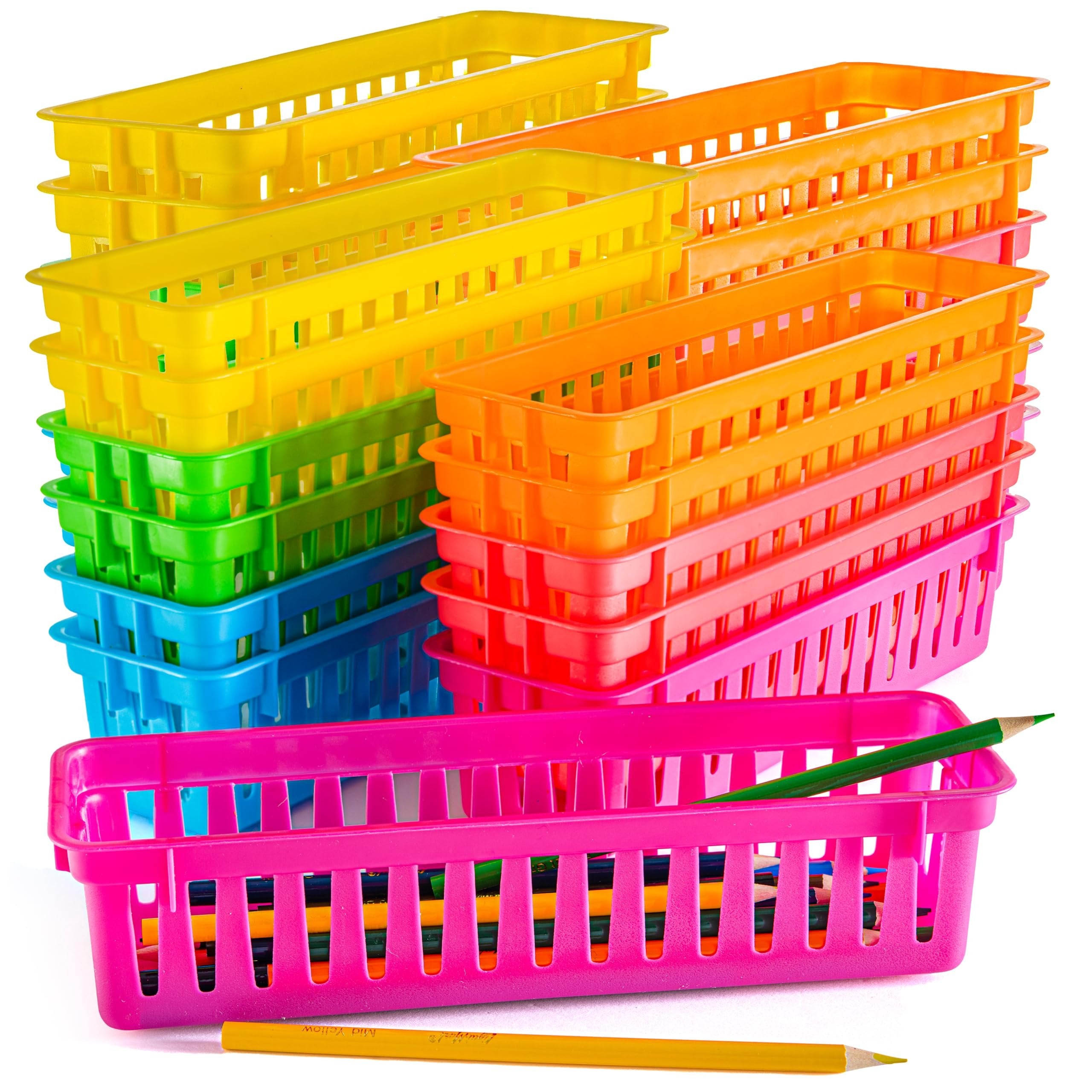 Prextex Classroom Pencil Organizer Pencil Basket or Crayon Basket, Variety Colors (12 pack)