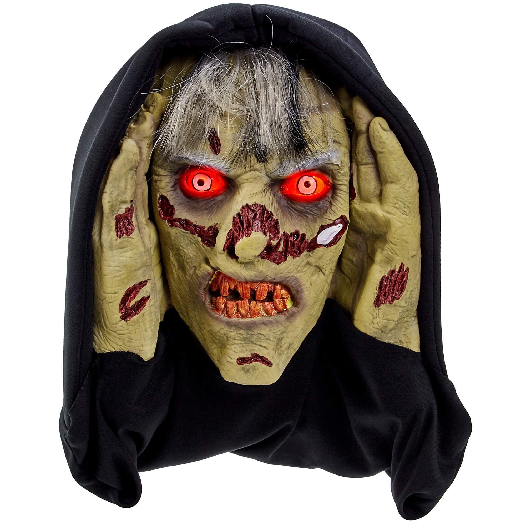 Scary Peeper - Halloween Animated Decoration Prank with Creepy Face, Glowing Red Led Eyes - Funny Motion Activated Gag Prop for Haunted House