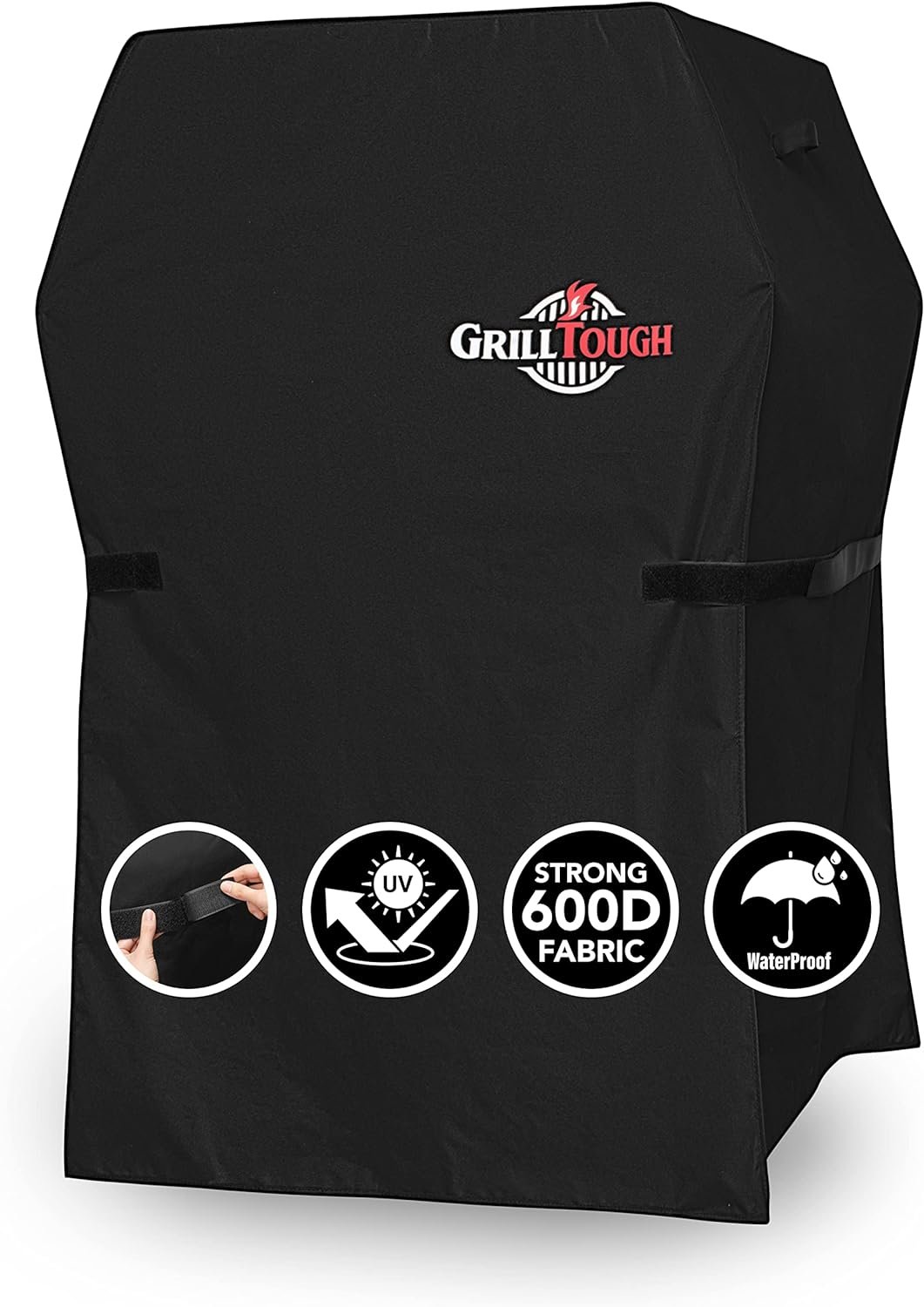 GrillTough Heavy Duty BBQ Grill Cover for Outdoor Grill, 30 Inch – Waterproof, Weather Resistant, UV & Fade Resistant with Adjustable Straps – Gas Grill Cover for Weber, Genesis, Charbroil, etc. Black