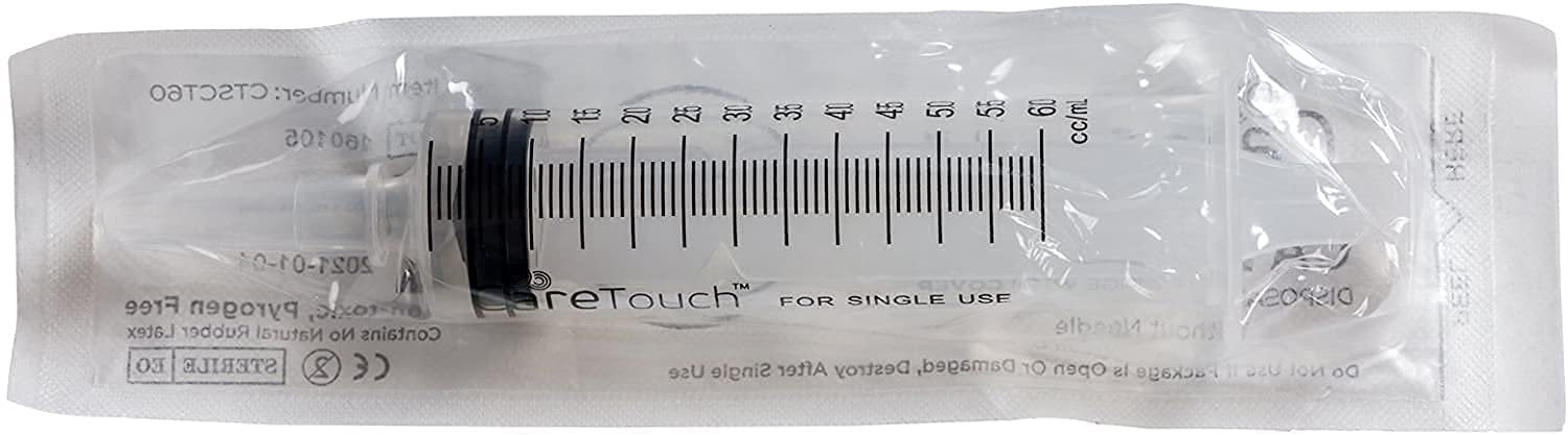 Care Touch 60ml Catheter Tip Syringe with Covers- 10 counts of 60cc Syringes with Catheter Tip by Care Touch - Individually Sealed 60cc Syringe - Sterile