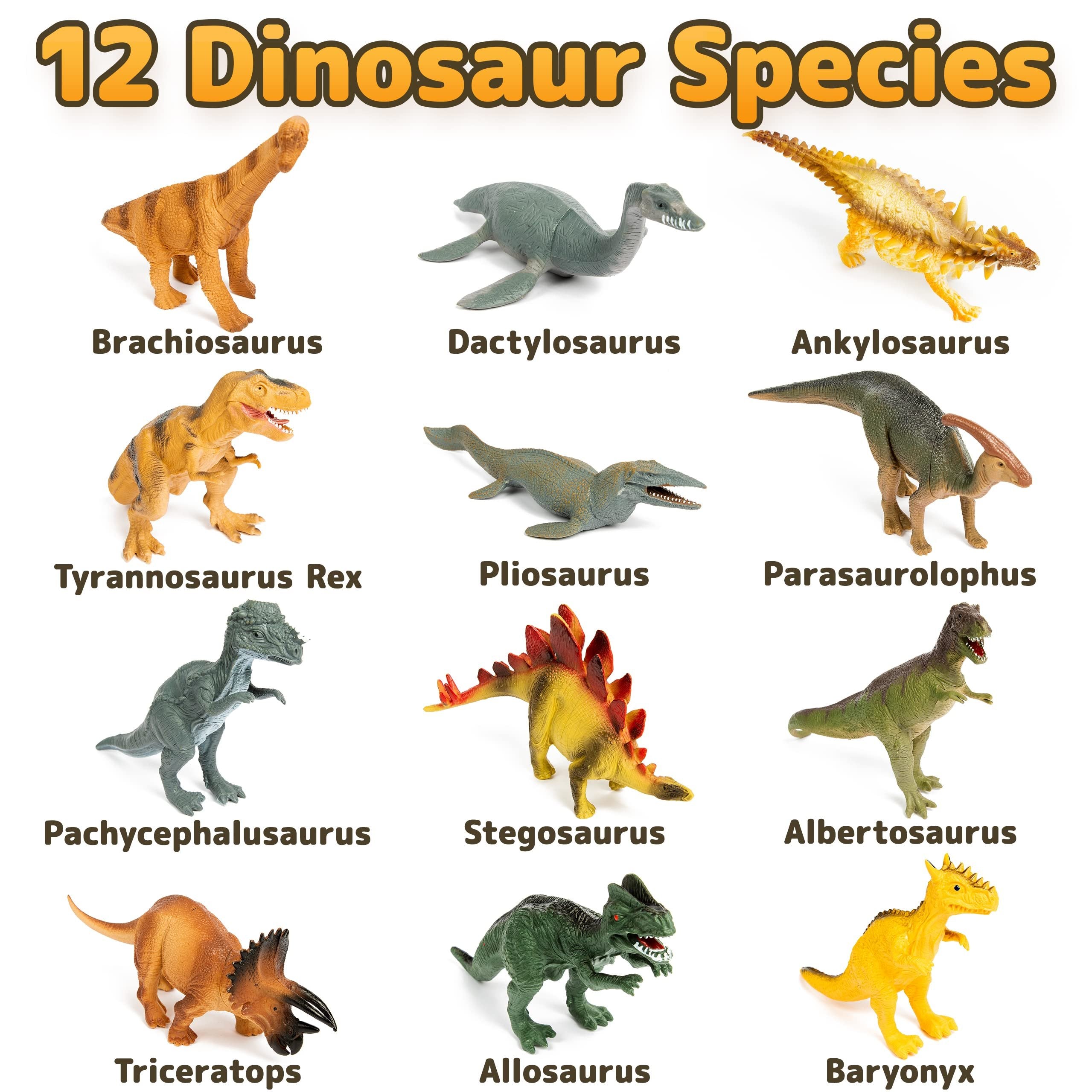 PREXTEX 10'' Dinosaur Figures - 12 Plastic Dinosaur Toys for Boys & Girls - Plastic Dinosaurs - Assorted Dinosaurs Include T-Rex & More - Dinosaur Toys for Kids 3-5+