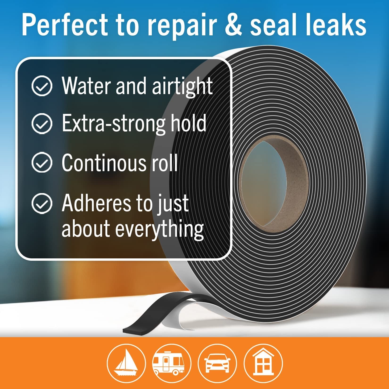 Butyl Tape RV and Marine Boat Windows and Sealing Black Double Sided Putty Tape RV Window Seal Kit Butyl Sealant Tape Outdoor Waterproof Rubber Caulking Tape 1/8 x 3/4 x 36 FT Black