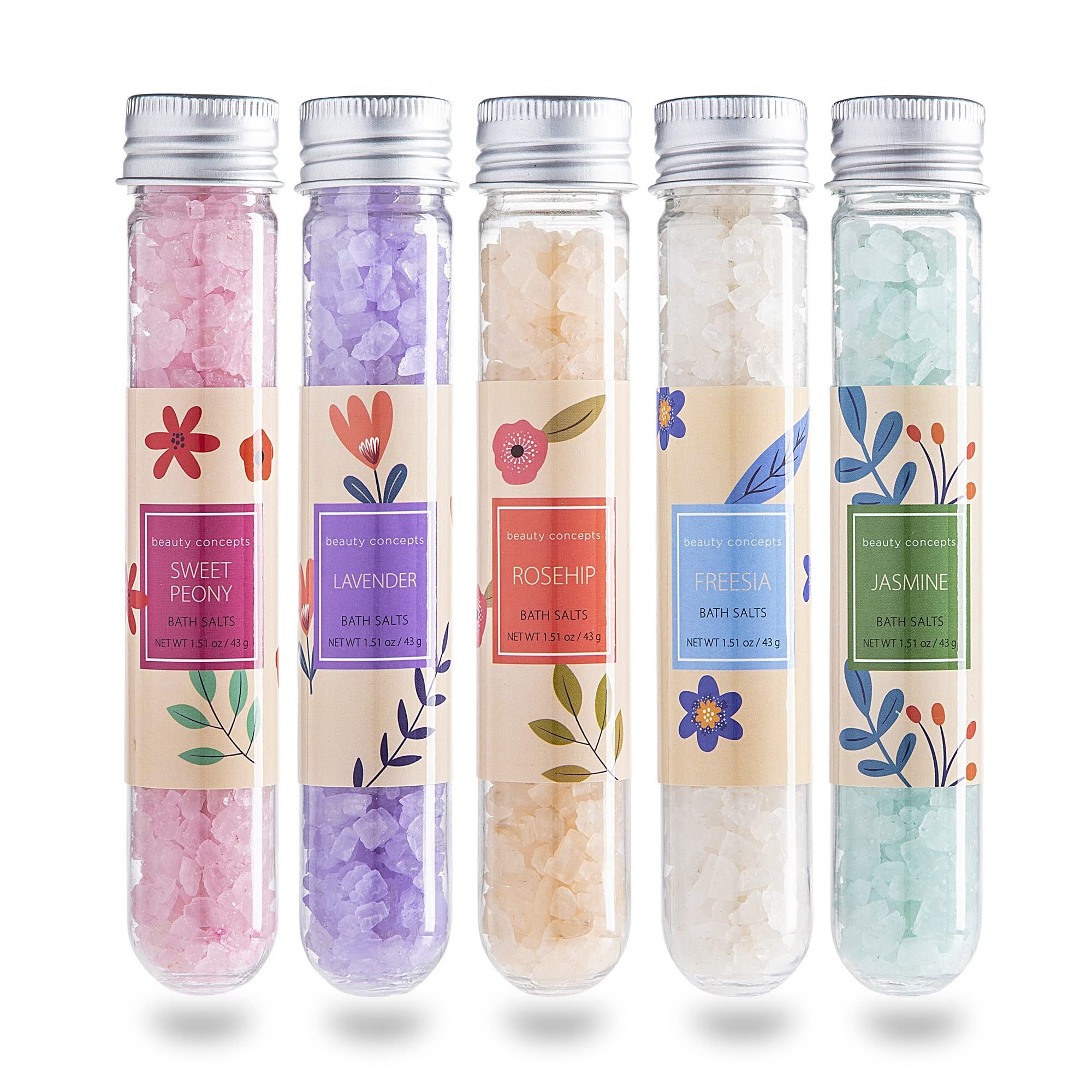 B.C BEAUTY CONCEPTS Aromatherapy Bath Salts- 5 Pack Epsom Salts for Soaking, Relaxing Bath Spa Set, Scented in Lemon Zest, Peach, Grapefruit, Clementine, Maqui Berry