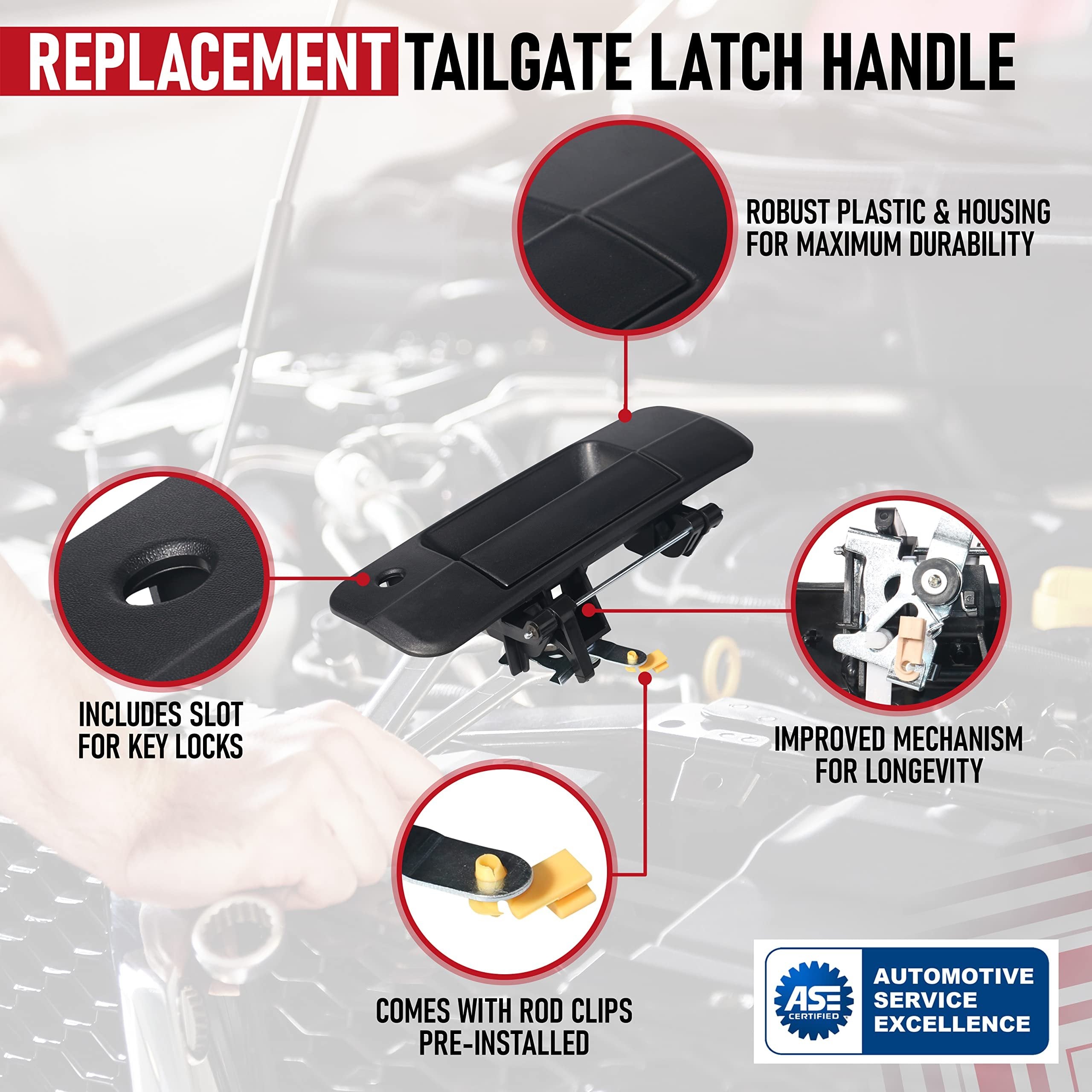 Replacement Tailgate Handle Latch with Keyhole - Replaces 690900C040, 69090-0C040, 81213 - Compatible with Toyota Tundra 2007, 2008, 2009, 2010, 2011, 2012, 2013 - Liftgate Handle Trim with Clips