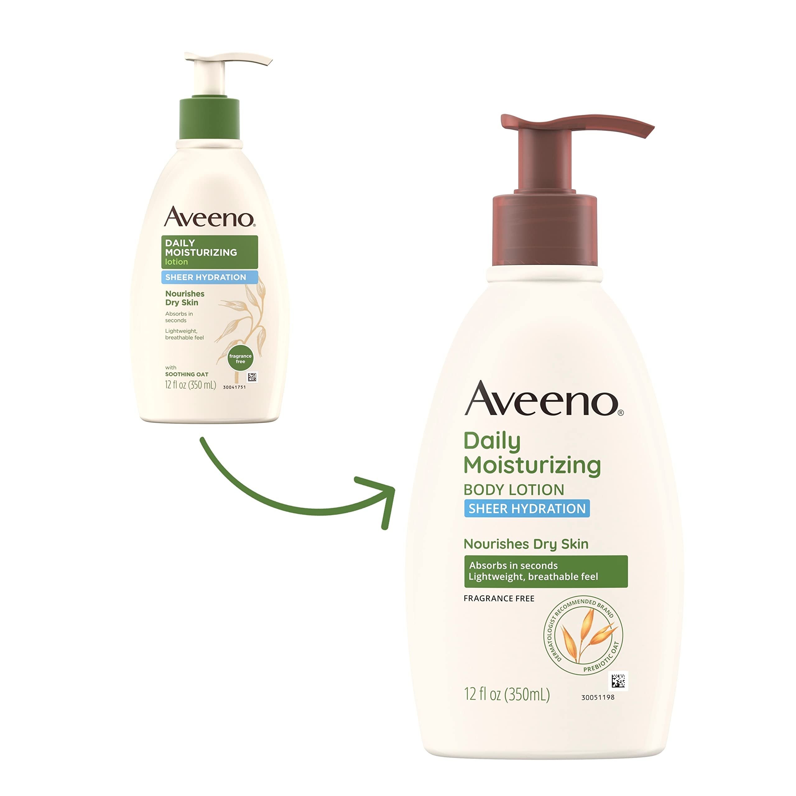 Aveeno Sheer Hydration Daily Moisturizing Fragrance-Free Lotion with Nourishing Prebiotic Oat, Fast-Absorbing Body Moisturizer for Dry Skin with Lightweight, Breathable Feel, 12 fl. oz (Pack of 2)