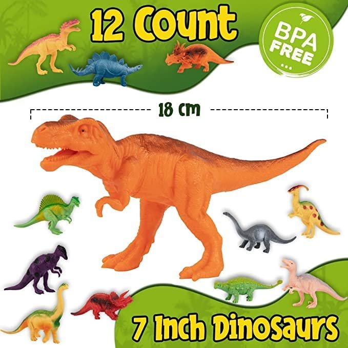 PREXTEX Dinosaur Figures for Kids 3-5+ (12 Plastic Dinosaurs Figurines with Educational Dinosaur Book) Dinosaur Toys Set for Toddlers Learning & Development (Boys & Girls)