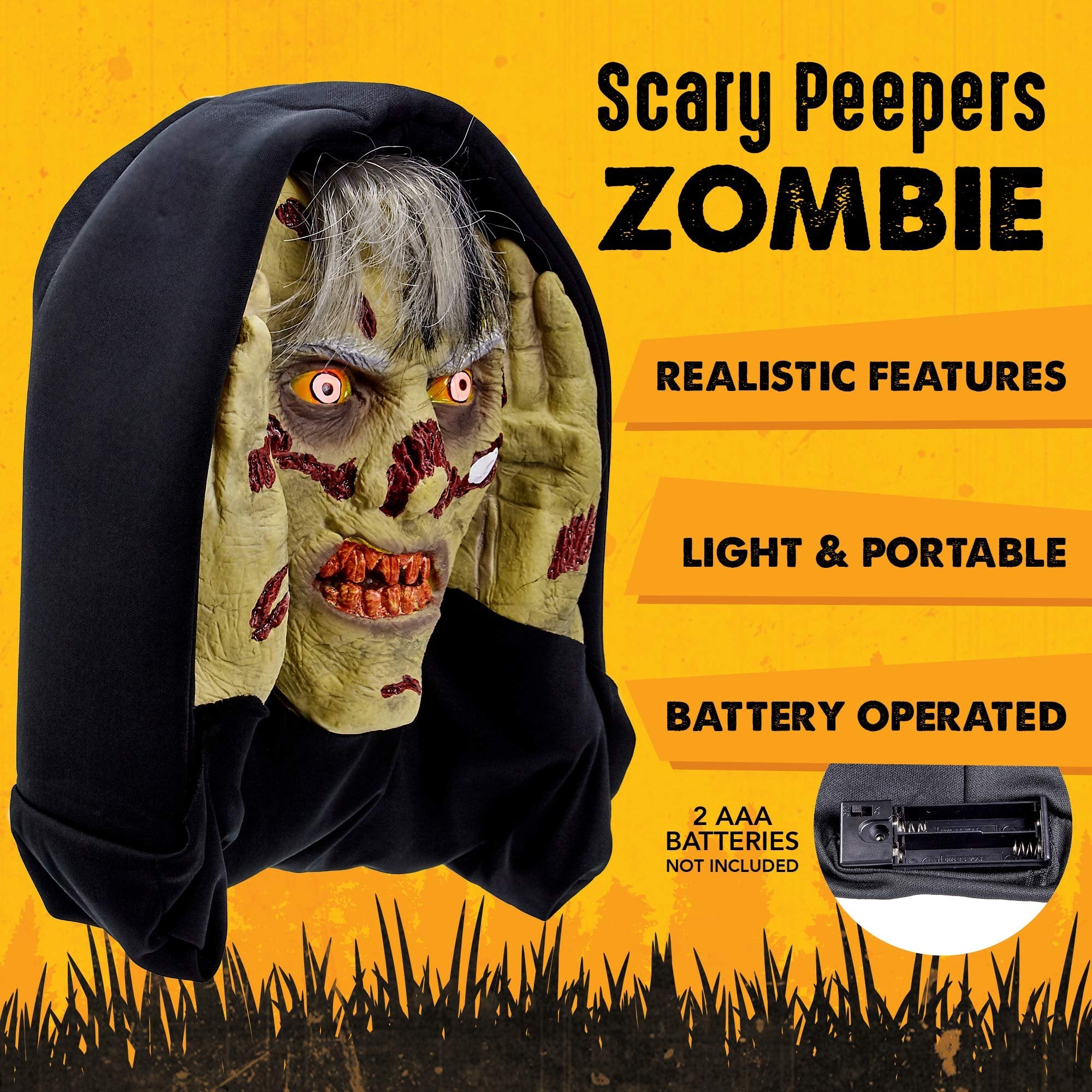 Scary Peeper - Halloween Animated Decoration Prank with Creepy Face, Glowing Red Led Eyes - Funny Motion Activated Gag Prop for Haunted House