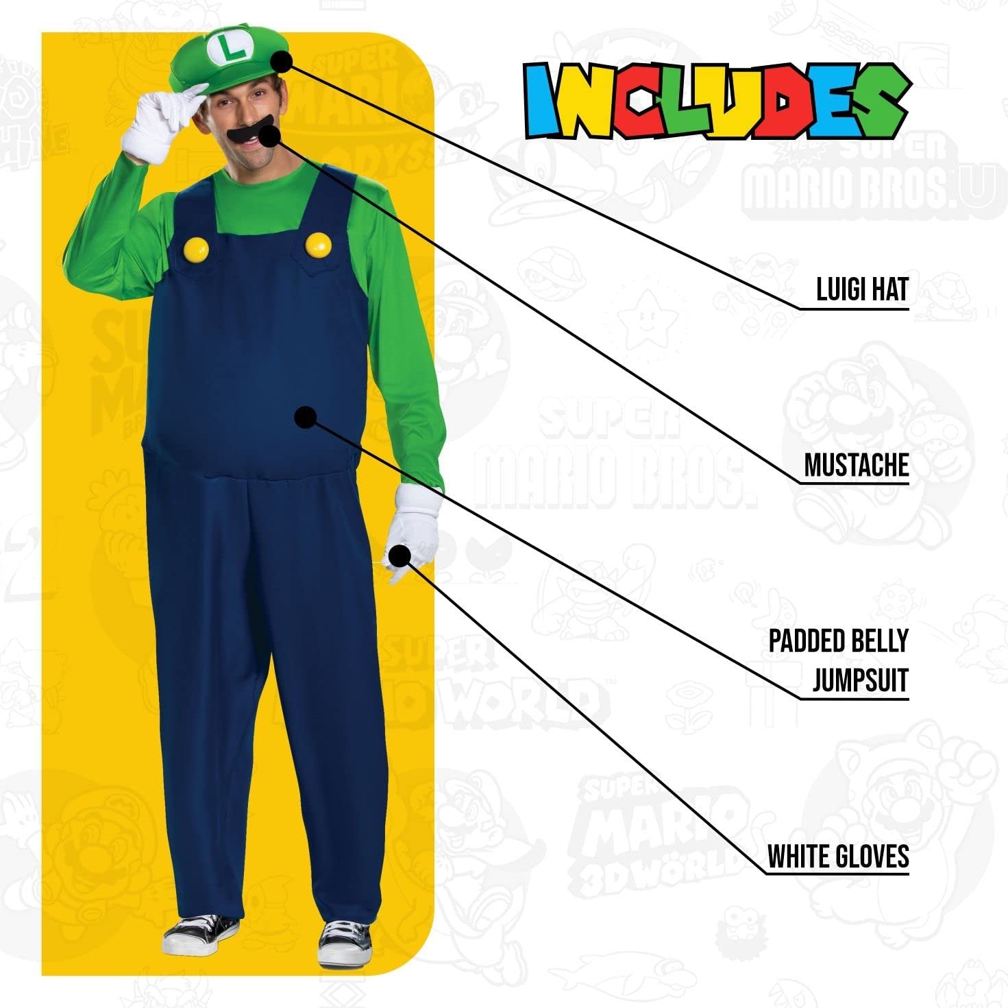 Disguise Men's Luigi Deluxe Adult Costume, Green, M (38-40)