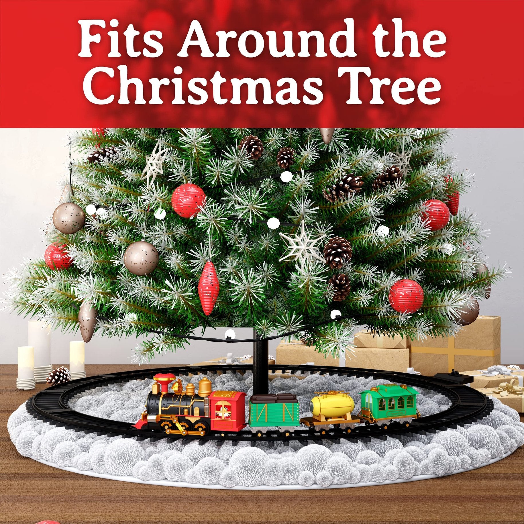 Prextex Christmas Train Set - Christmas Tree Train Set Around The Tree with Real Smoke, Music & Lights - Christmas Train Sets for Under The Tree - Train Set for Christmas Tree