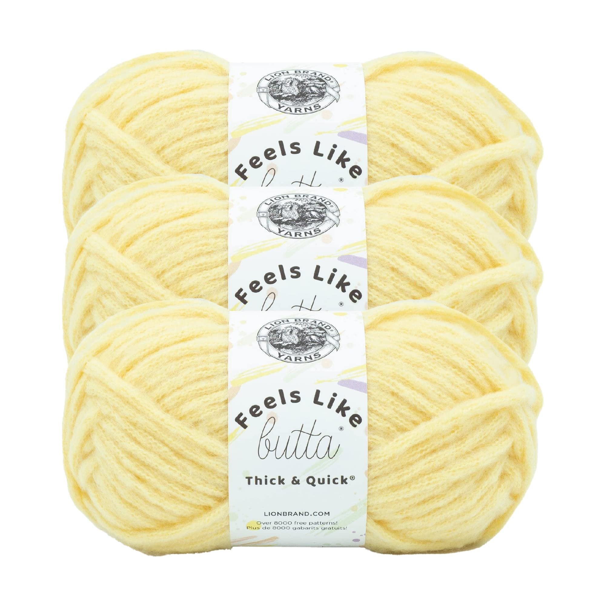 Lion Brand Yarn Feels Like Butta Thick & Quick Super Bulky Yarn for Knitting, 3 Pack, Buttered Popcorn