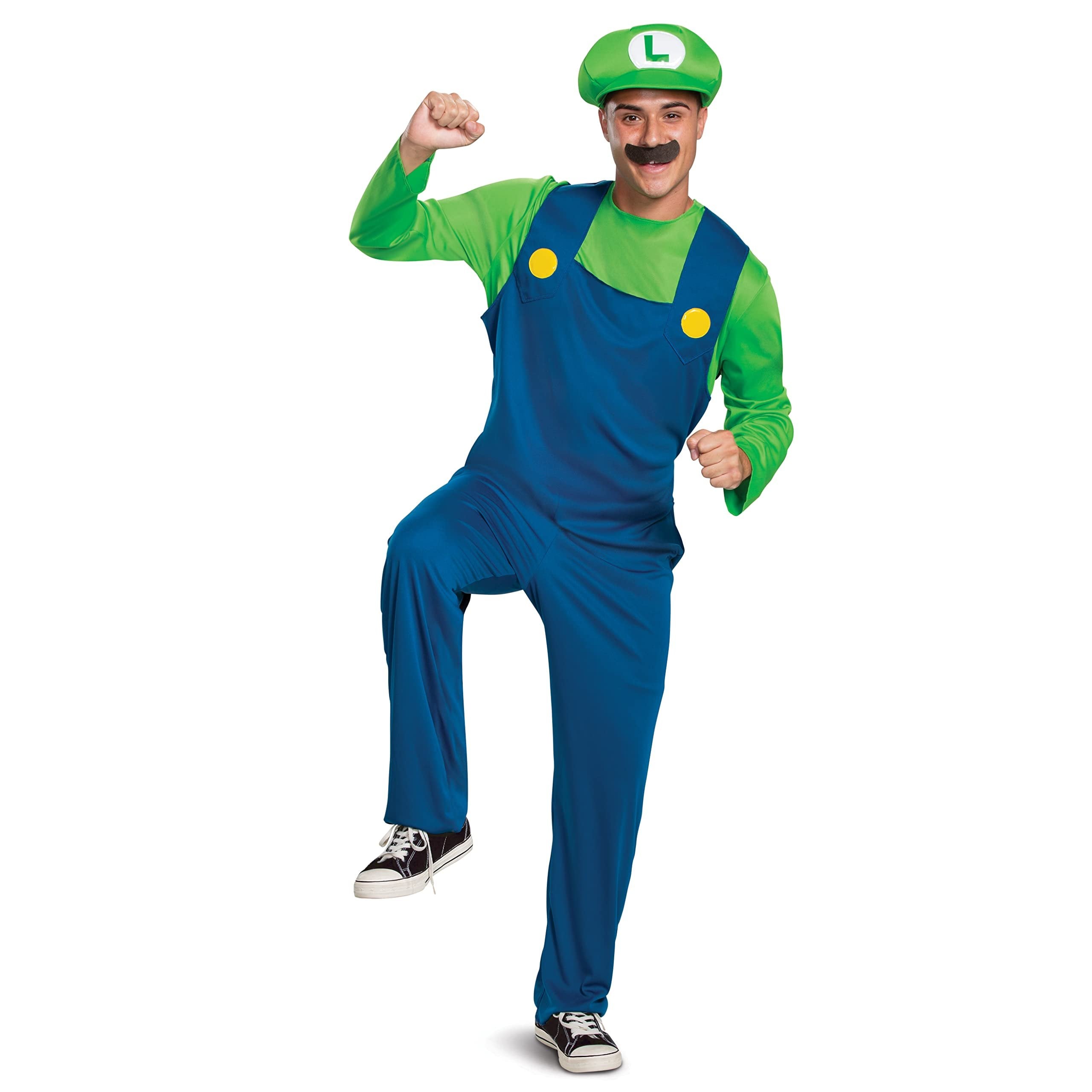 Official Nintendo Luigi Costume XL (42-46) with Hat & Mustache - Free Shipping & Returns