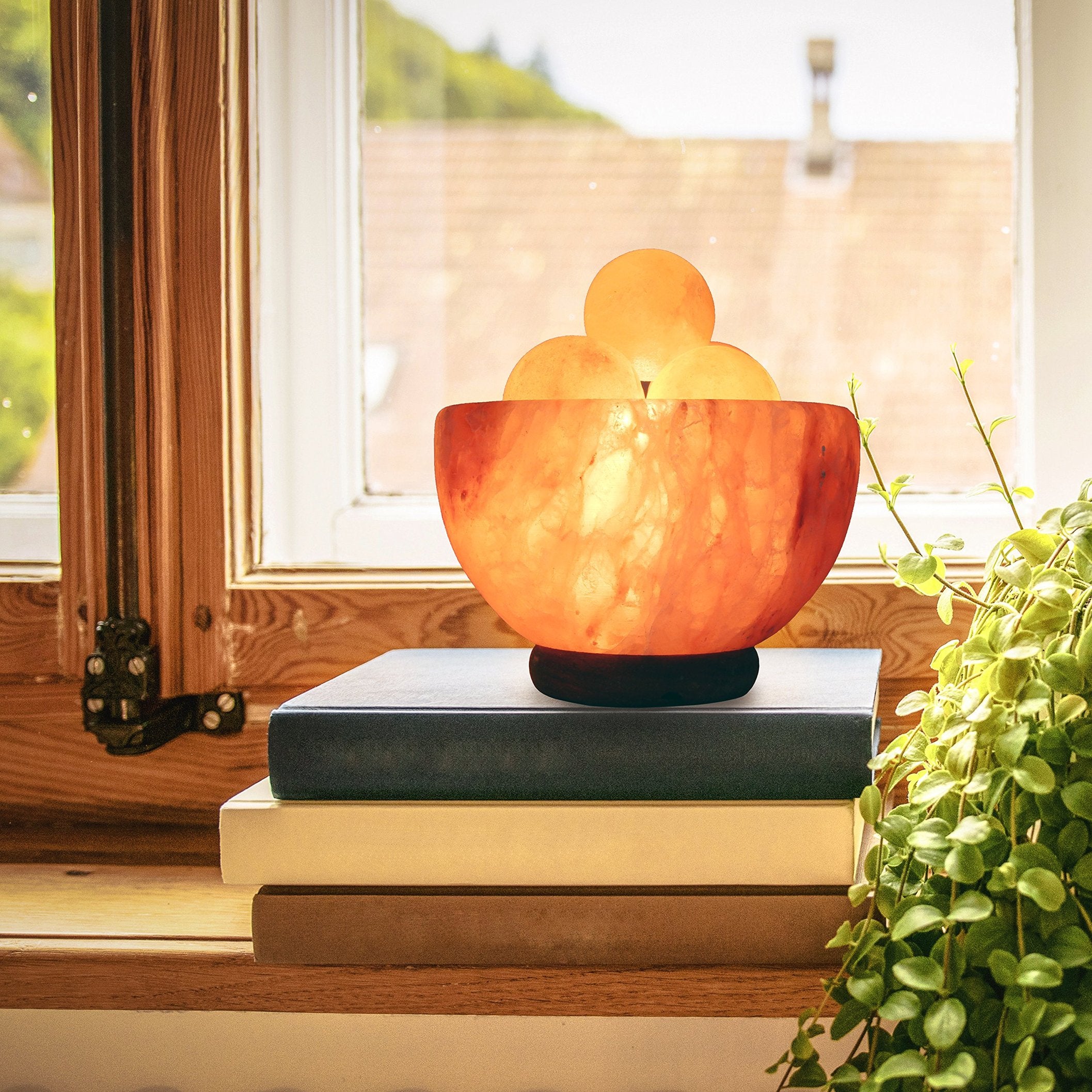 UMAID Natural Himalayan Rock Sea Salt Lamp Bowl With 6 Heated Salt Massage balls, Stylish Wood Base, Bulb With Dimmable Switch UL-Listed Cord