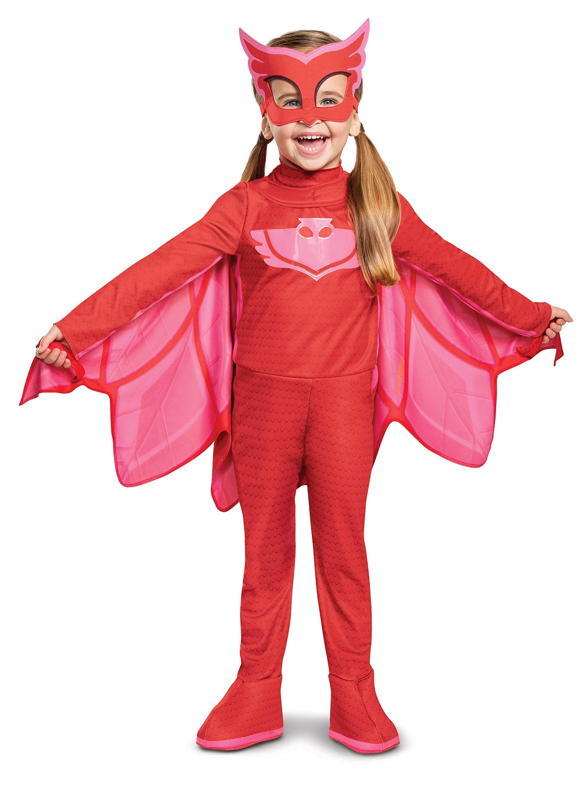 Disguise PJ Masks Owlette Costume, Deluxe Kids Light Up Jumpsuit Outfit and Character Mask, Toddler Size Small (2T) Red (100229S)