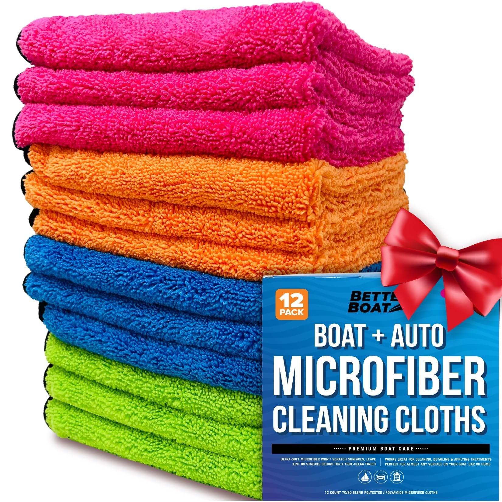 12 Pack Microfiber Cloth Kit Boat and Auto Microfiber Cleaning Cloth for Cars, Boats, House Lint Free Microfiber Cleaning Cloth Microfiber Towel Bulk Set Thick Large Cloths