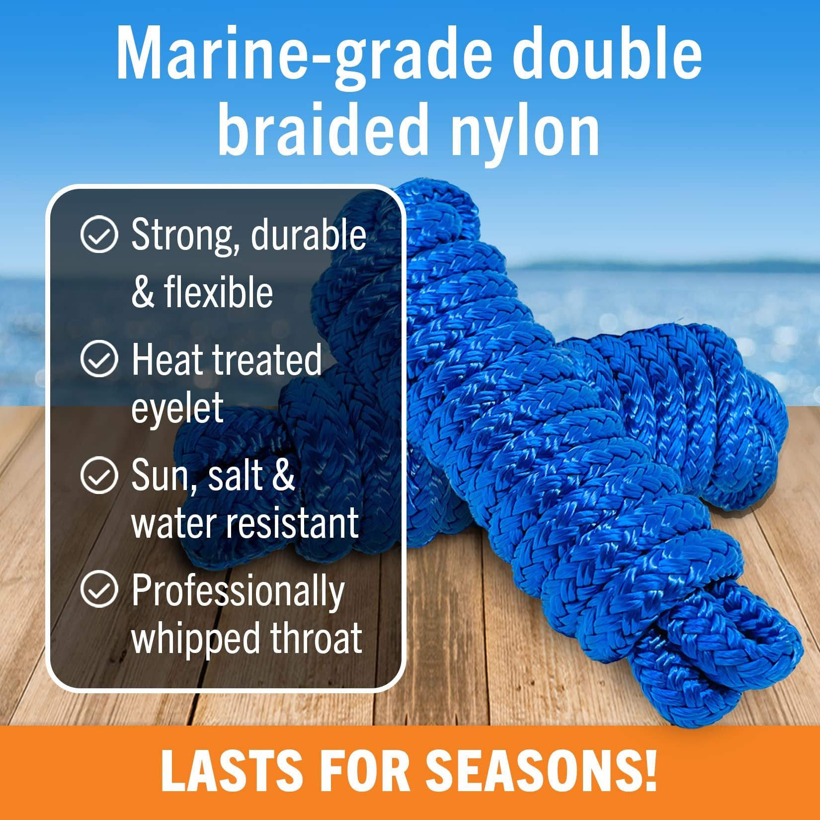 Boat Fender Lines for Boat Bumper Fender Boat Lines Hangers Bag Buoy Marine Rope for Boats or Dock Line Jet Ski Mooring or Small Boating Docking Double Braided Nylon 6 Feet 3/8 inch with Loop 2 Pack