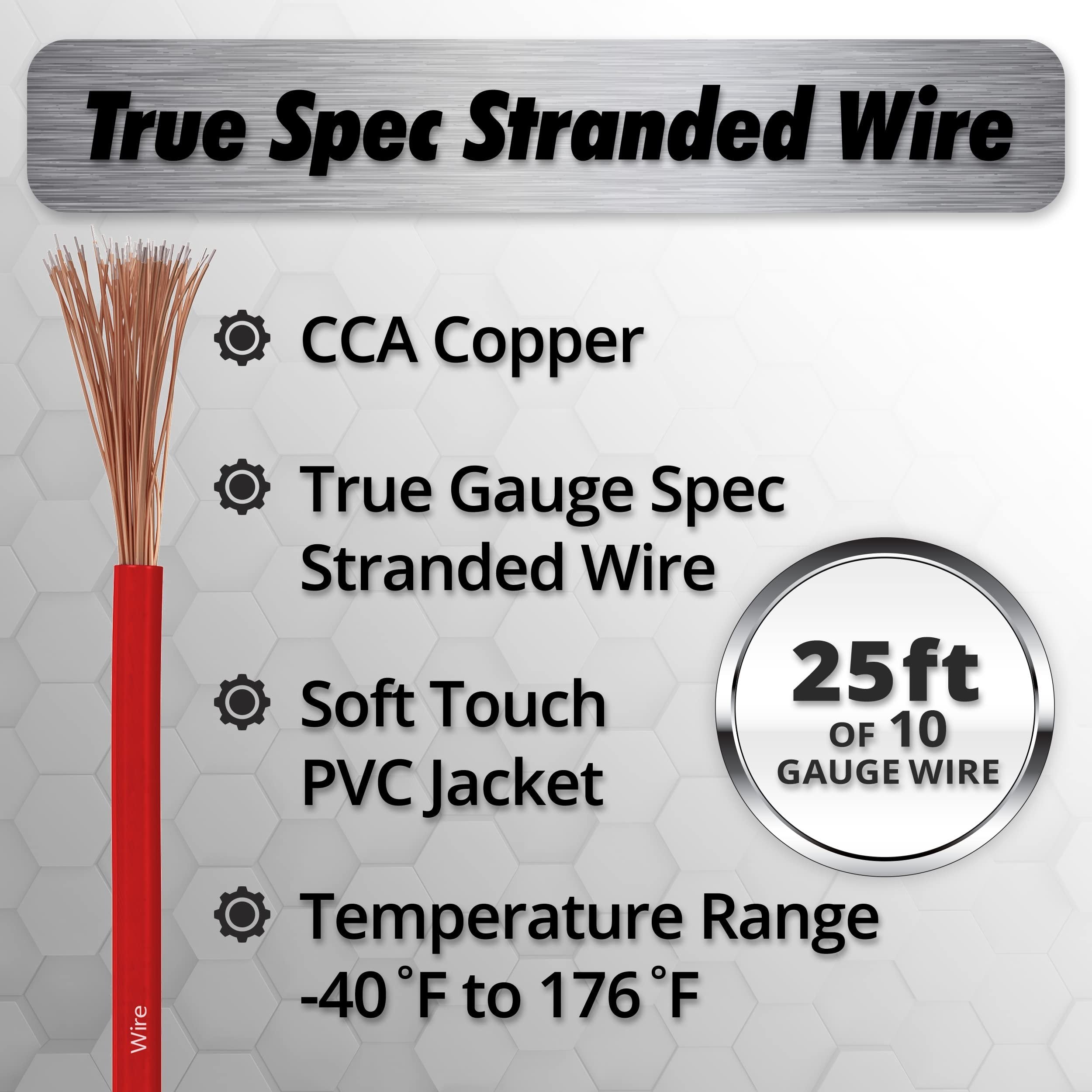 InstallGear 10 Gauge Wire (25ft) Copper Clad Aluminum CAA - Automotive Wire, Car Amplifier Power & Ground Cable, Battery Cable, Car Audio Speaker Stereo, RV Trailer Wiring Welding Cable - 10 AWG Wire