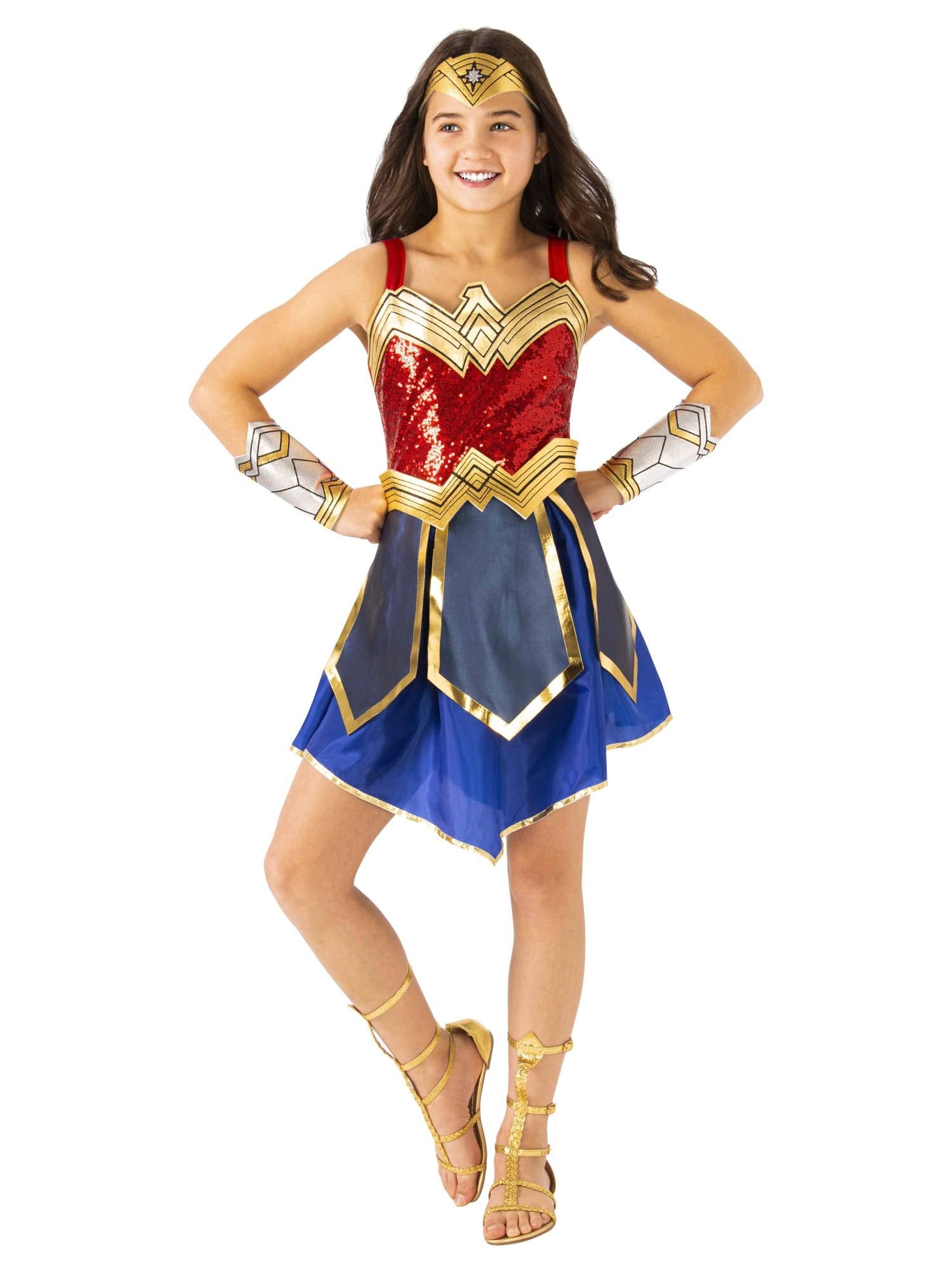 Rubie's Girl's DC Comics WW84 Deluxe Wonder Woman Costume Dress with Gauntlets and Tiara, Medium