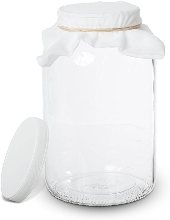 1 Gallon Glass Kombucha Jar - Home Brewing and Fermenting Kit with Cheesecloth Filter, Rubber Band and Plastic Lid - By Kitchentoolz