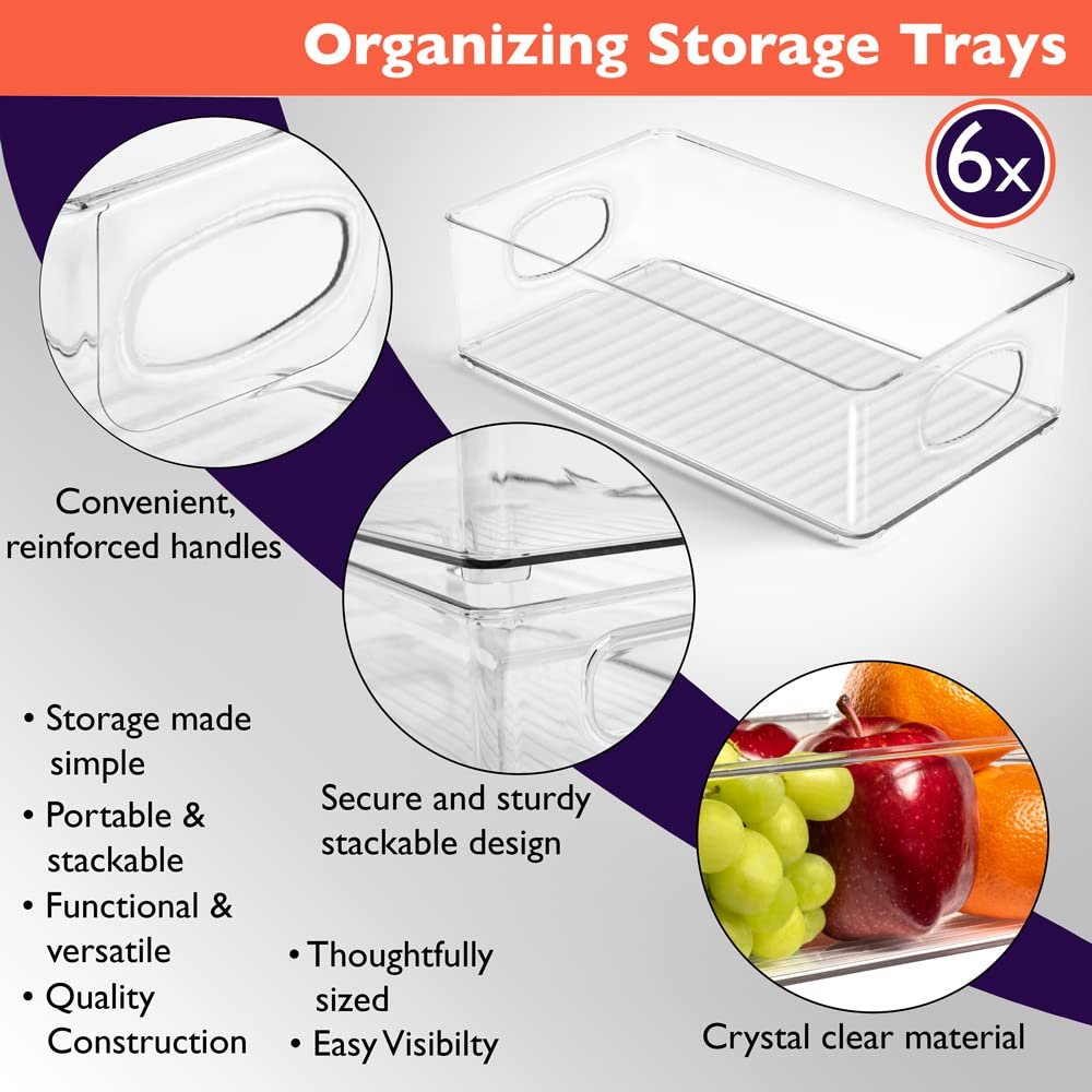 ClearSpace Plastic Pantry Organization and Storage Bins - Perfect for Kitchen/Fridge/ Refrigerator/Cabinet Organizers - 6 Pack