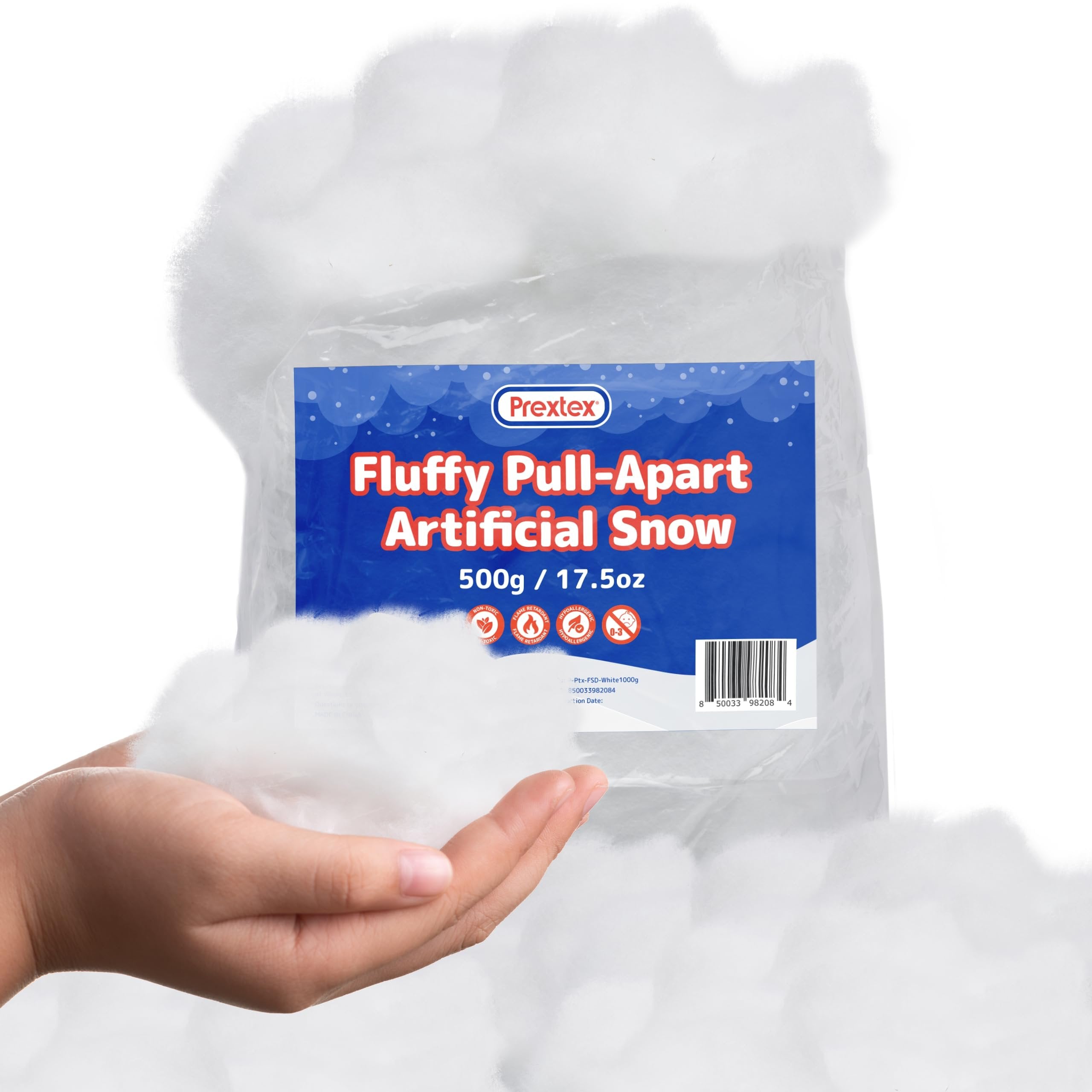 Prextex Pull-Apart Artificial Snow, 500g/17.5oz - Fake Snow Decoration, Clouds for Room Ceiling, Cloud Decorations, Instant Snow Cotton Cloud Fluff, Christmas Village Sets, White Christmas Decorations