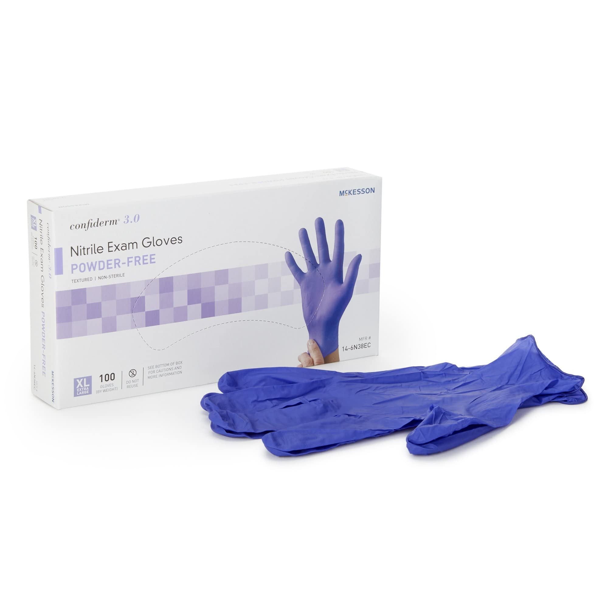 McKesson Confiderm 3.0 Nitrile Exam Gloves - Powder-Free, Latex-Free, Ambidextrous, Textured Fingertips, Non-Sterile - Dark Blue, Size XL, 100 Count, 10 Boxes, 1000 Total