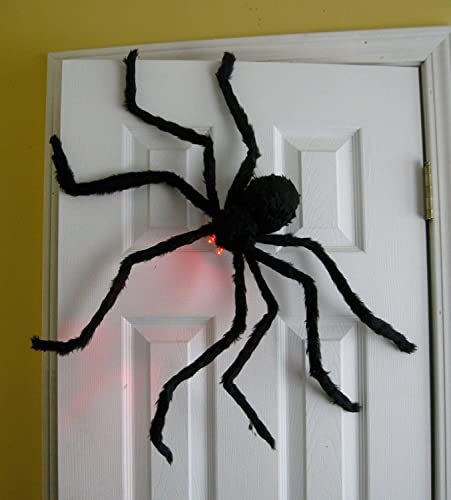 Halloween Spider with Light Up Eyes (LED Lights) - Decorations 4 Ft Hairy Spider Prop with Giant LED Red Eyes - Halloween Decor for Indoor, Outdoor, Golf Cart, Wall - Halloween Door Hanger