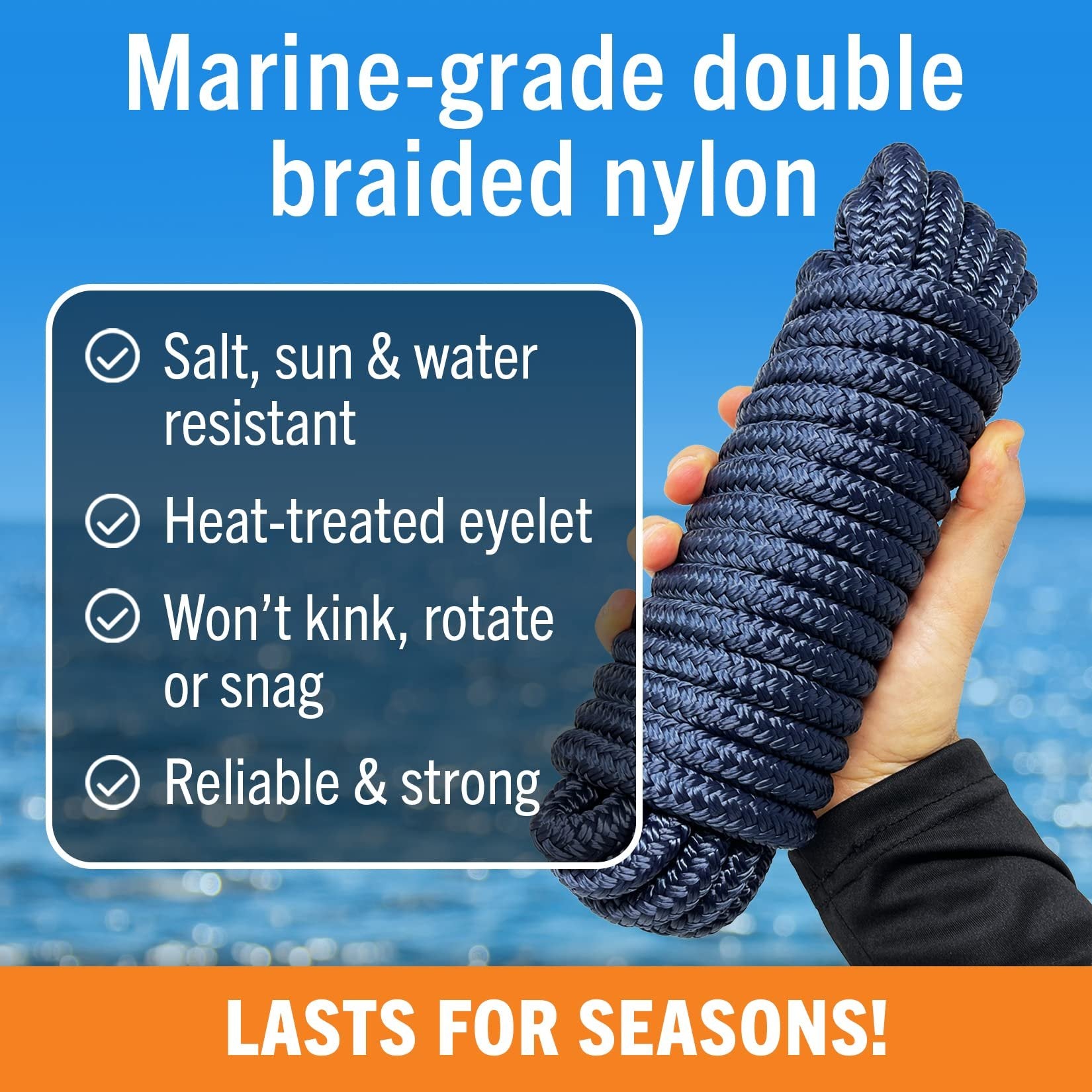 Boat Dock Lines & Rope Boat Ropes for Docking 1/2" Line Braided Mooring Marine Rope 25FT 1/2 Inch Nylon Rope Boat Dock Lines for Docking Boat Lines Boating Rope Braided with Loop Navy Blue 4 Pk