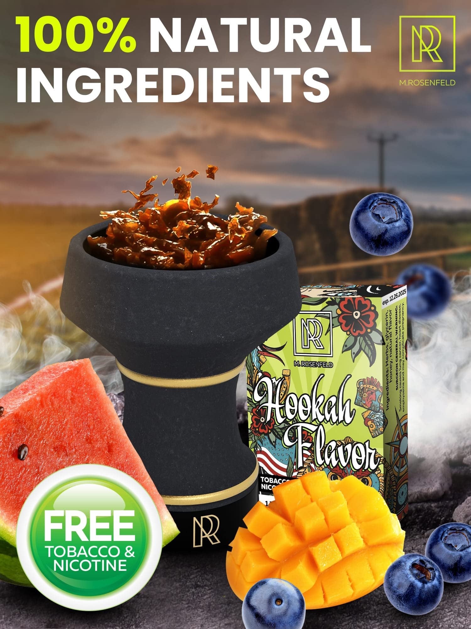 Shisha Hookah Flavors Nicotine Free - Hookah Shisha Flavors 3 x 1.75 oz (50 g) Hookah Flavors Set for your Hookah Bowl (Blueberry - Watermelon - Mango) Pack of 3 - Try these Tobacco Free Shisha