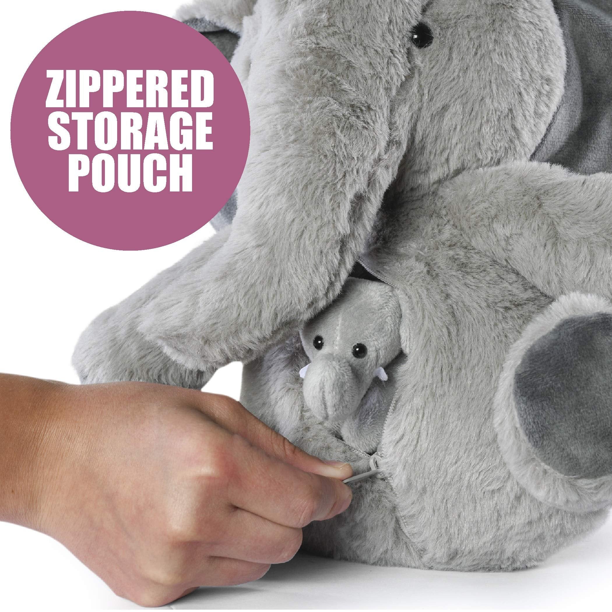 Prextex Plush Elephant Toys - Elephant Stuffed Animal with 3 Elephant Baby Stuffed Animals - Big Elephant Zippers 3 Little Plush Baby Elephant - Toys for Kids 3+ Years - Great Gift for Elephant Lovers