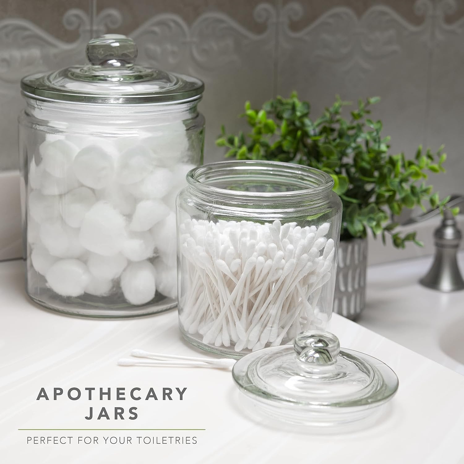 GADGETWIZ Glass Cookie Jar -2x 1/2 Gallon (64oz) & 1/4Gallon (32oz) - Glass Apothecary Jars With Lids - Canister Sets For Kitchen Counter - Glass Candy Jars - Glass Canisters Set Of 4