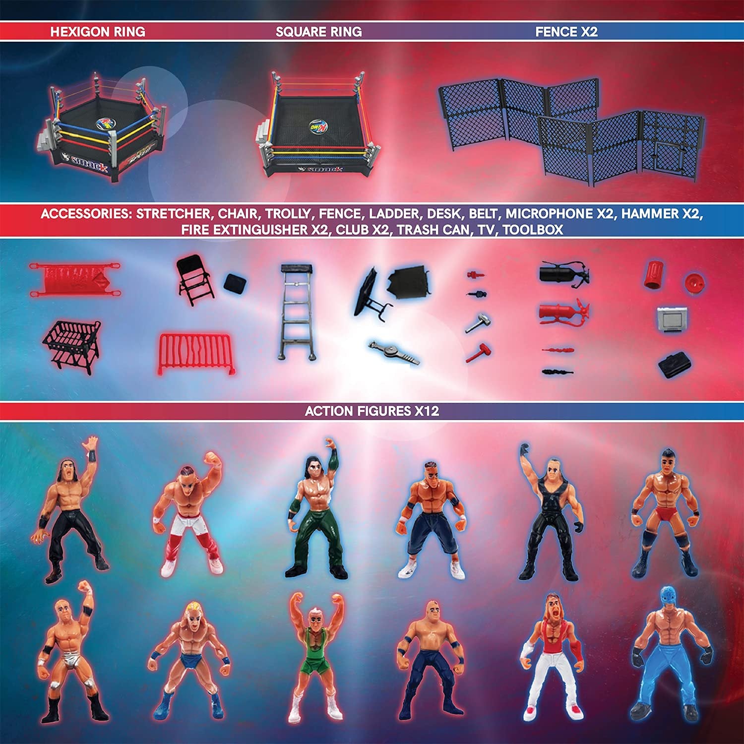 ToyVelt WWE Ring Playset with 32-Piece Wrestling Action Figures For Boys 8-12 Playset, Safe and Durable WWE Toys, Comes with Wrestling Ring, Realistic Action Figures