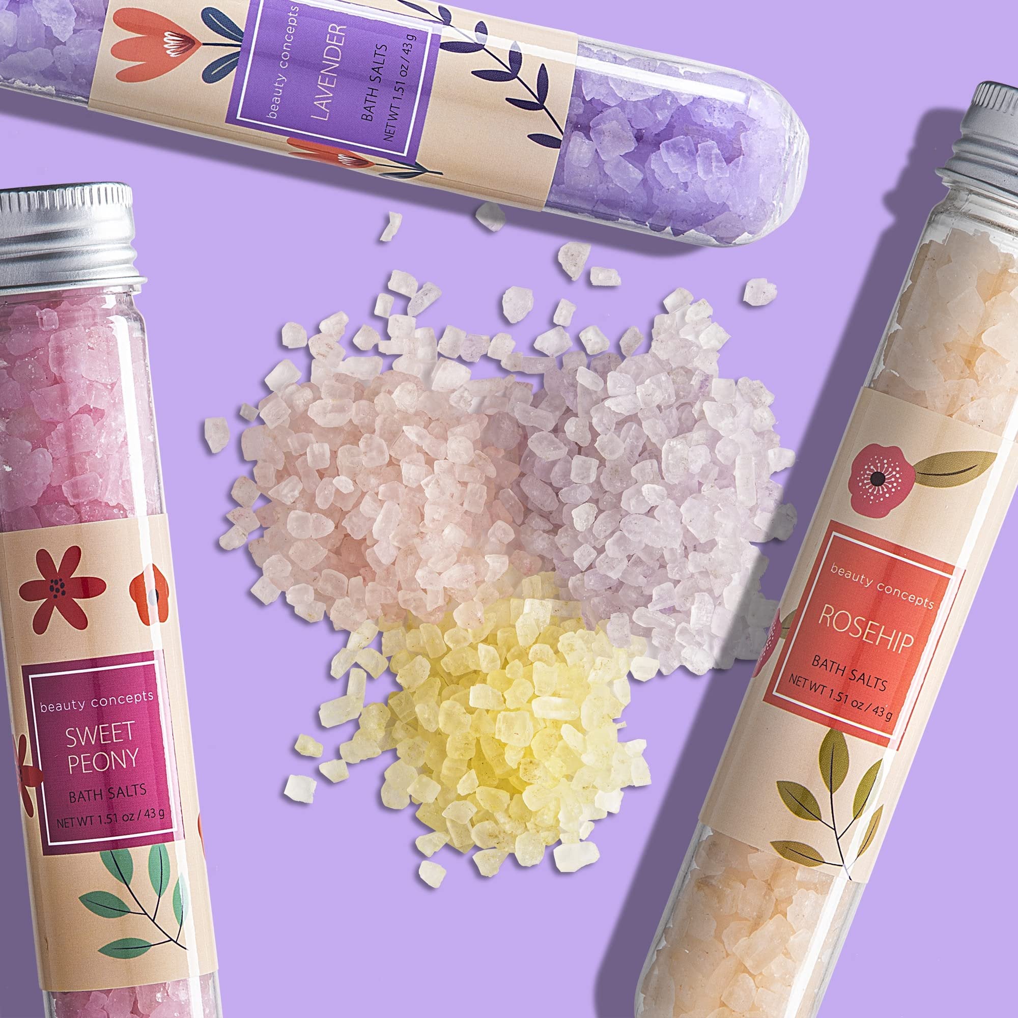 B.C BEAUTY CONCEPTS Aromatherapy Bath Salts- 5 Pack Epsom Salts for Soaking, Relaxing Bath Spa Set, Scented in Lemon Zest, Peach, Grapefruit, Clementine, Maqui Berry