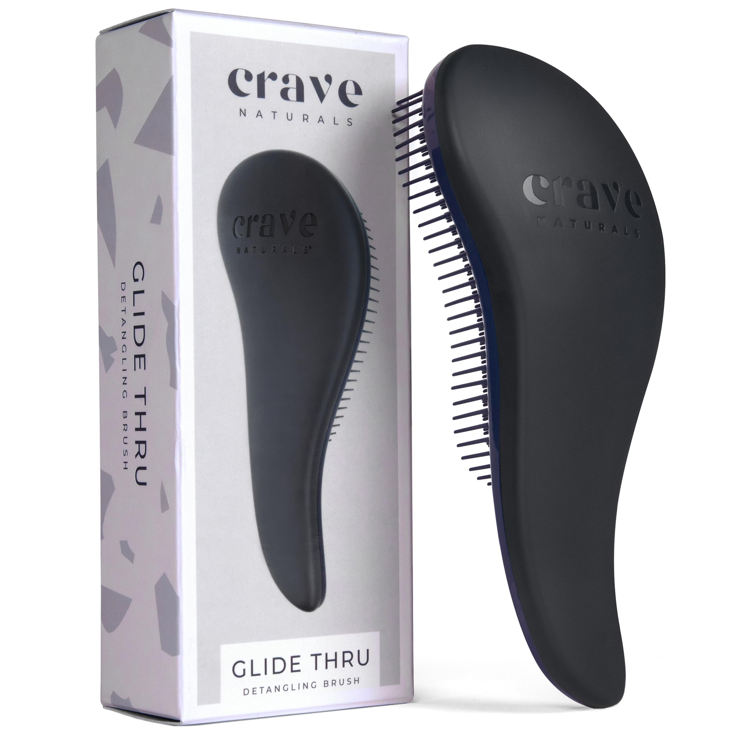 Crave Naturals Glide Thru Detangler Brush for Adults & Kids Hair, Detangling Brush for Black Natural Hair, Curly, Straight, Wet, Dry, Women & Mens Hair Brush, Little Girl Hair Accessories, 1pk, Black