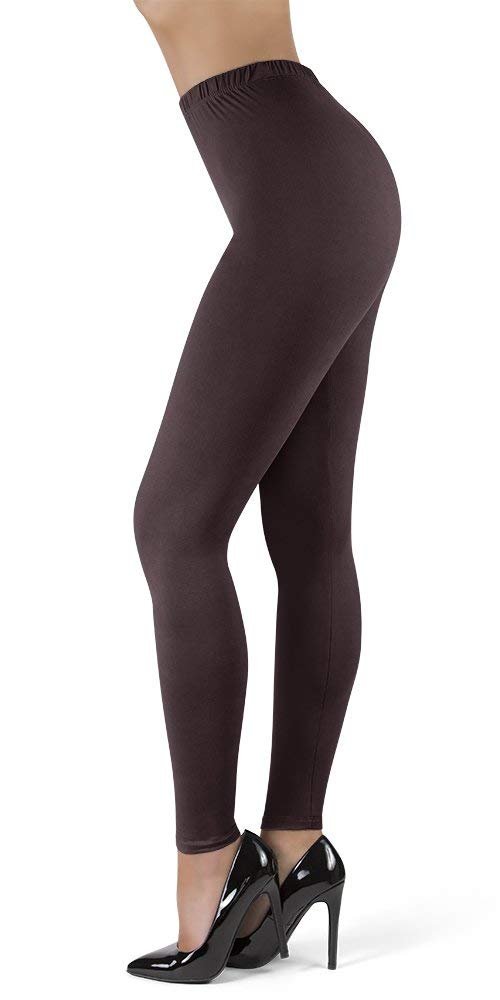 SATINA High Waisted Leggings for Women | Full Length | 1 Inch Waistband (Brown, One Size)