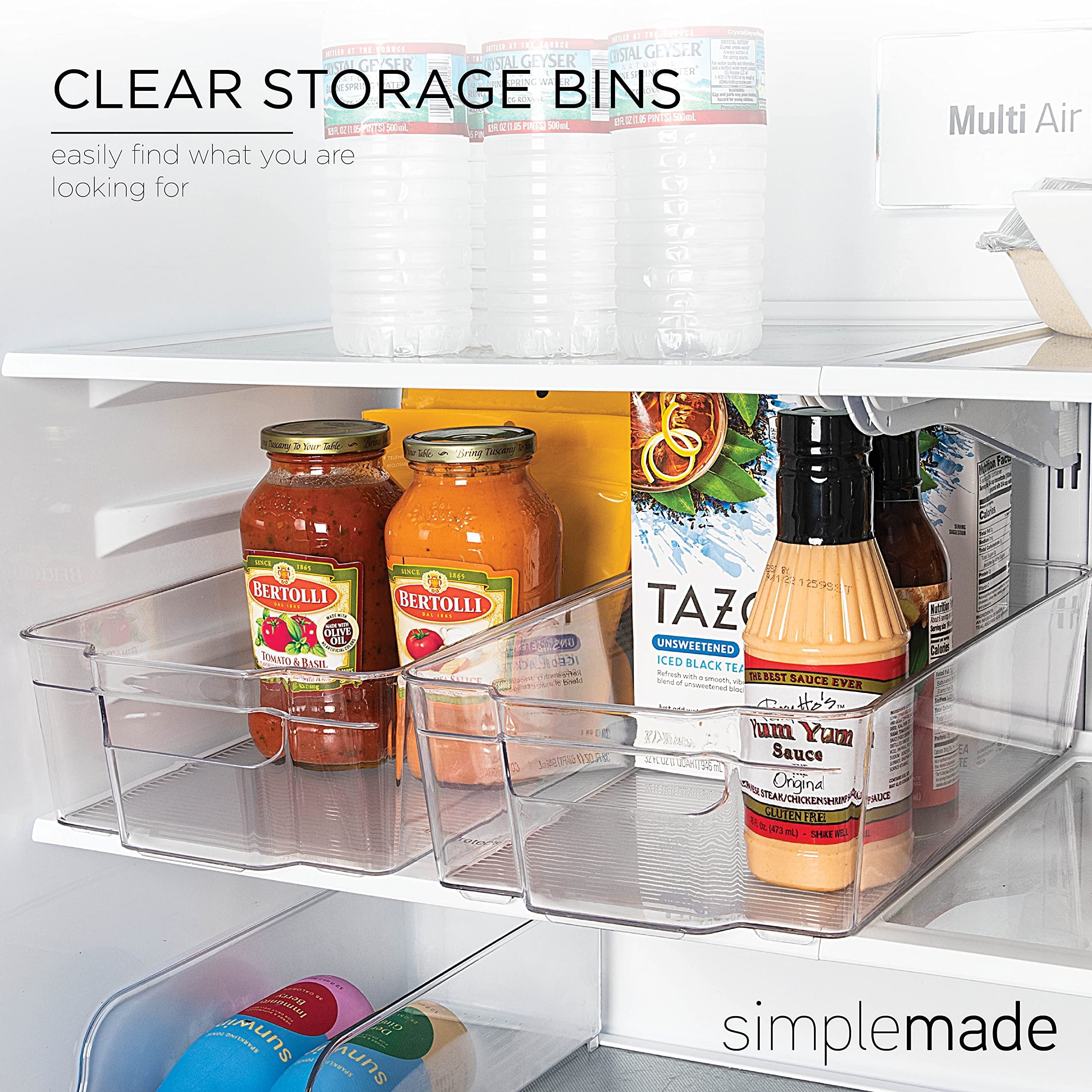 SIMPLEMADE Clear Refrigerator Organizer Bins - Set of 2 XL Sized (8.5" x 14.6") Clear Bins for Fridge, Containers for Fridge and Freezer, Multipurpose Storage for Kitchen, Office, Bathroom