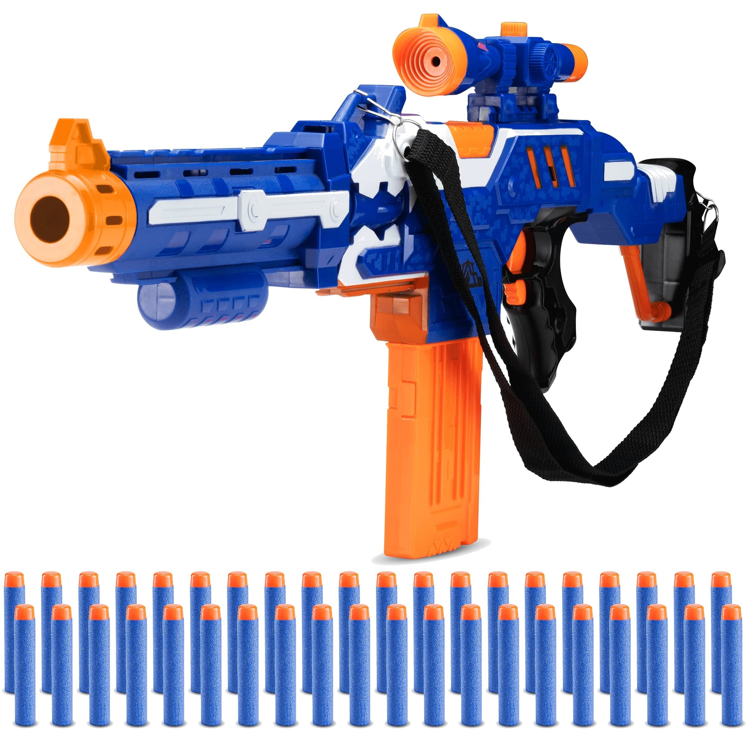 Electric Toy Foam Blasters for Kids - Automatic Soft Dart Launcher with Scope and Shoulder Strap - Battery-Powered Plastic Combat Toy for Boys and Girls - Includes 40 Soft Darts