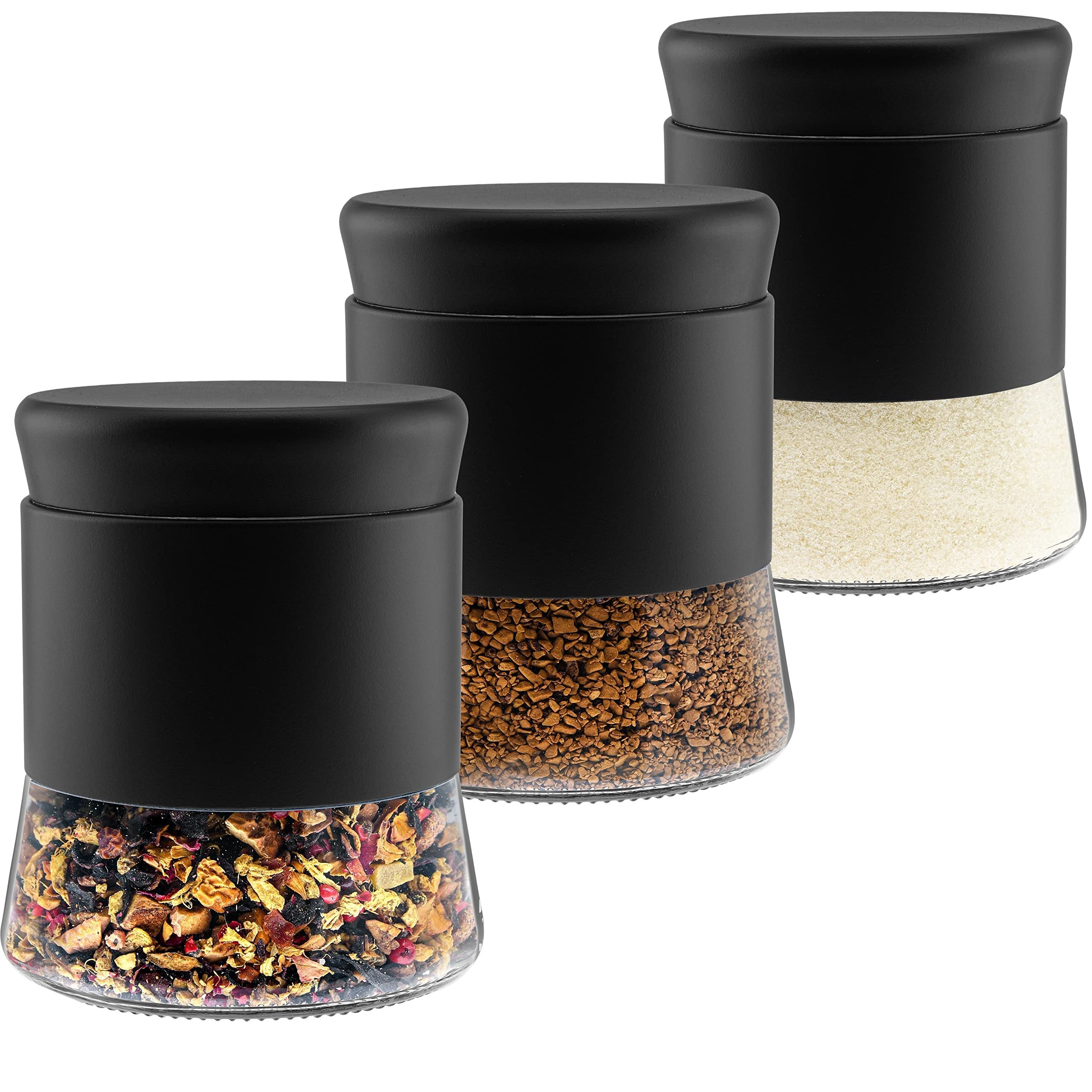 GADGETWIZ Sugar Tea Coffee Containers Set, Black Canisters for Kitchen, Stainless Steel Apothecary Jar, Home Décor Centerpiece Decorative Kitchen. 26 OZ