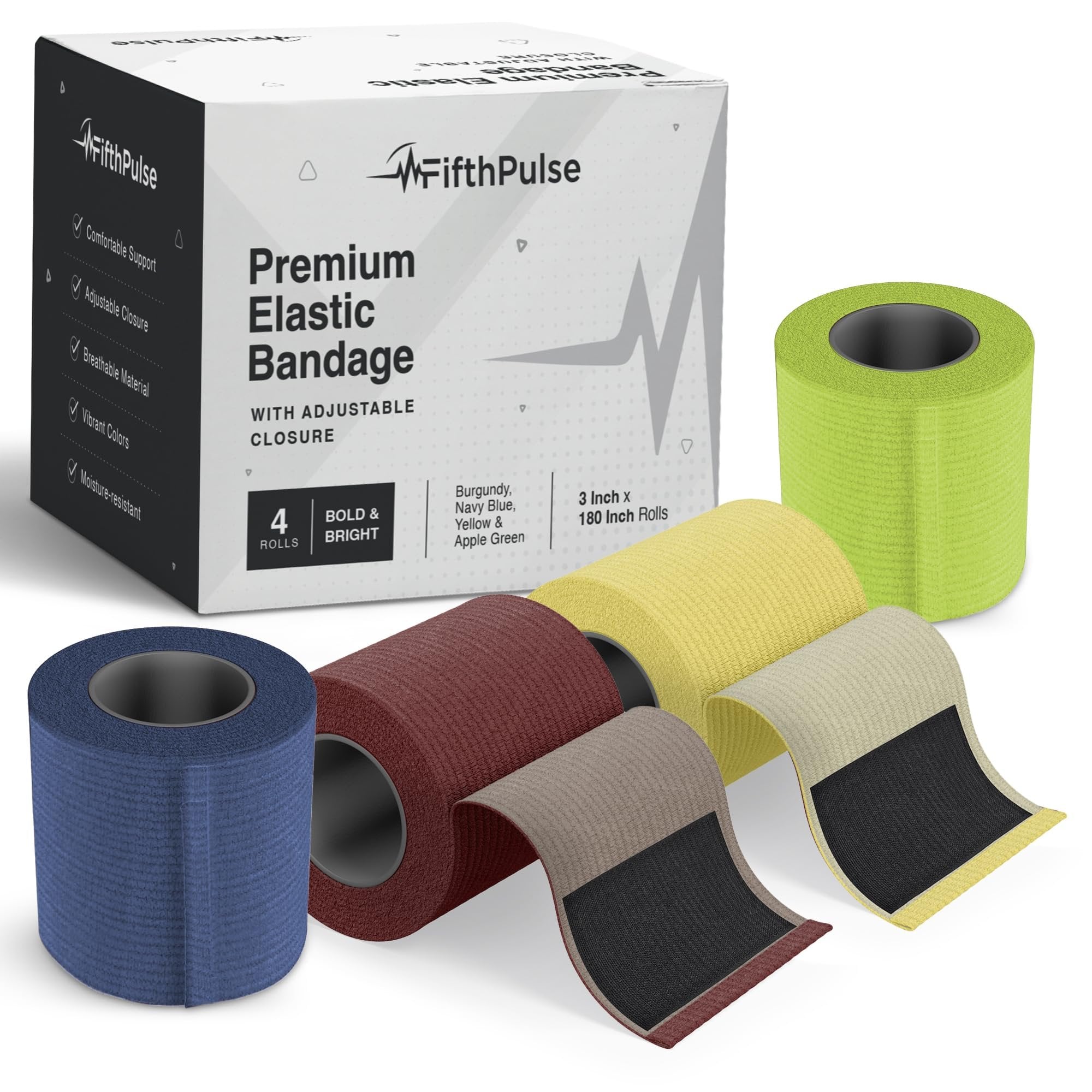 Elastic Bandage Wrap for Wounds, Self-Closure - 3" x 180" Compression Bandage Medical Wrap - (4) Breathable & Moisture Resistant Elastic Wrap Bandages for Foot, Leg, Arm, & Body Sprains