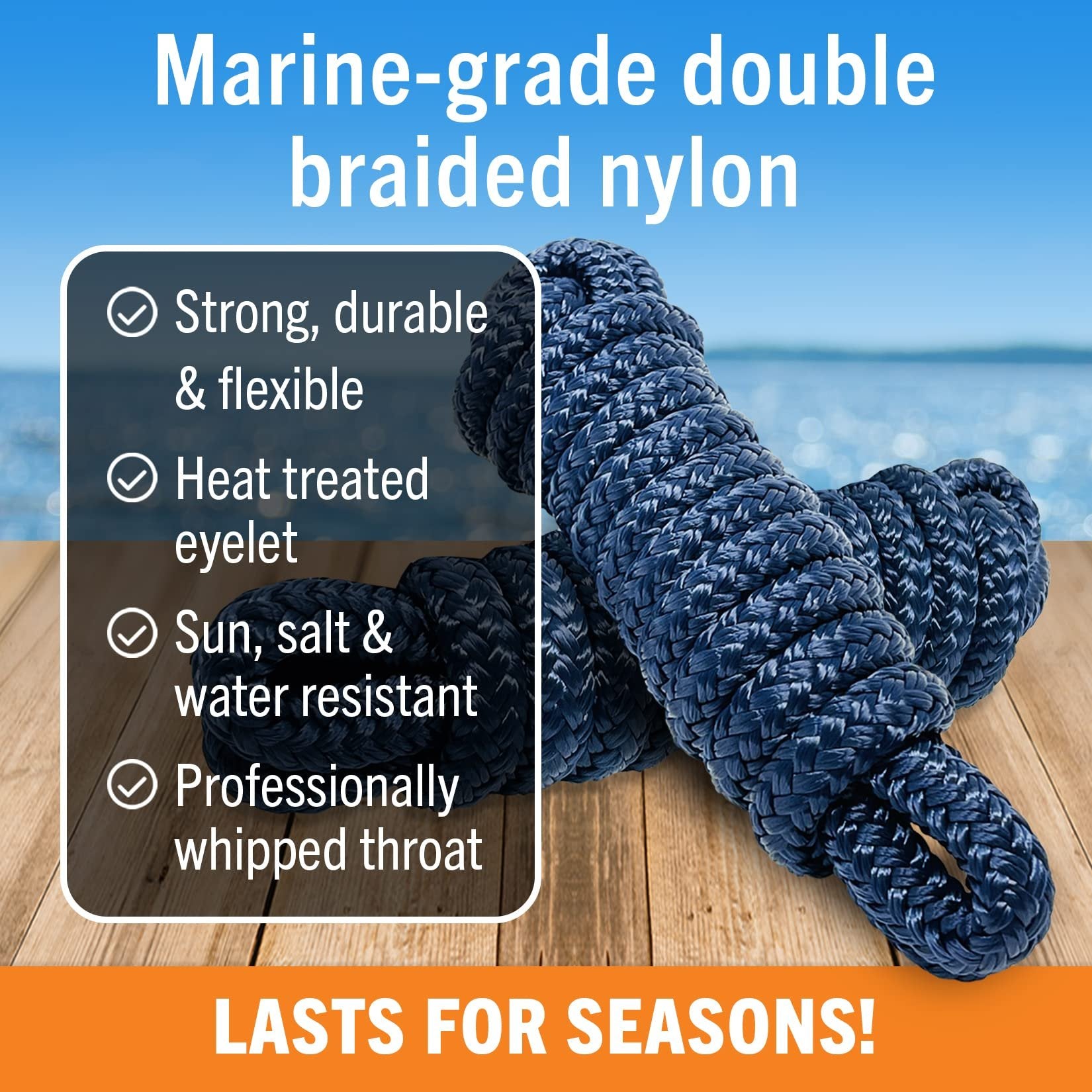 Boat Fender Lines for Boat Bumper Fender Boat Lines Hangers Bag Buoy Marine Rope for Boats or Dock Line Jet Ski Mooring or Small Boating Docking Double Braided Nylon 6 Feet 3/8 inch with Loop 2 Pack