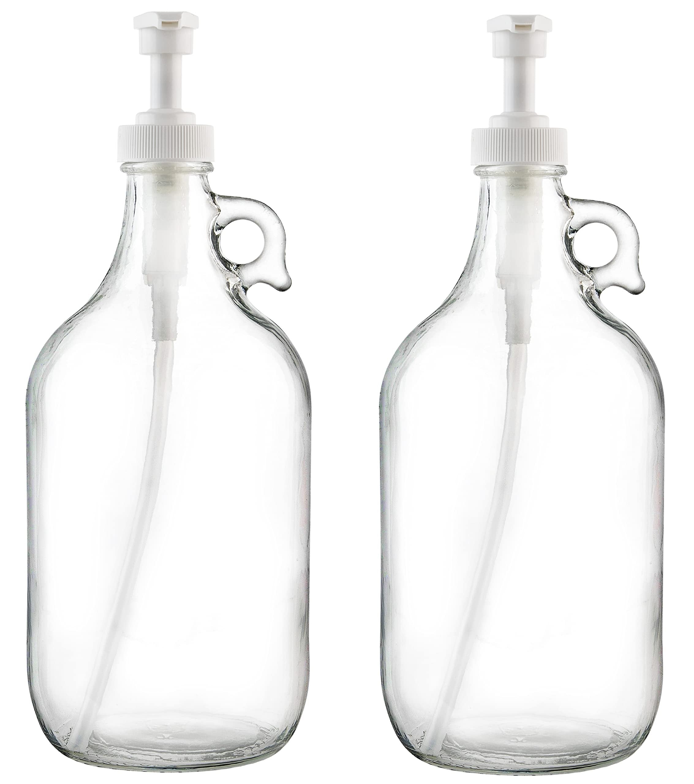 Half Gallon Glass Pump Dispenser Bottle, Large Jug with Pump for Laundry Soap Dispenser, Liquid Detergent, Fabric Softener, Syrup Pump - 64 oz Capacity - by Kitchentoolz