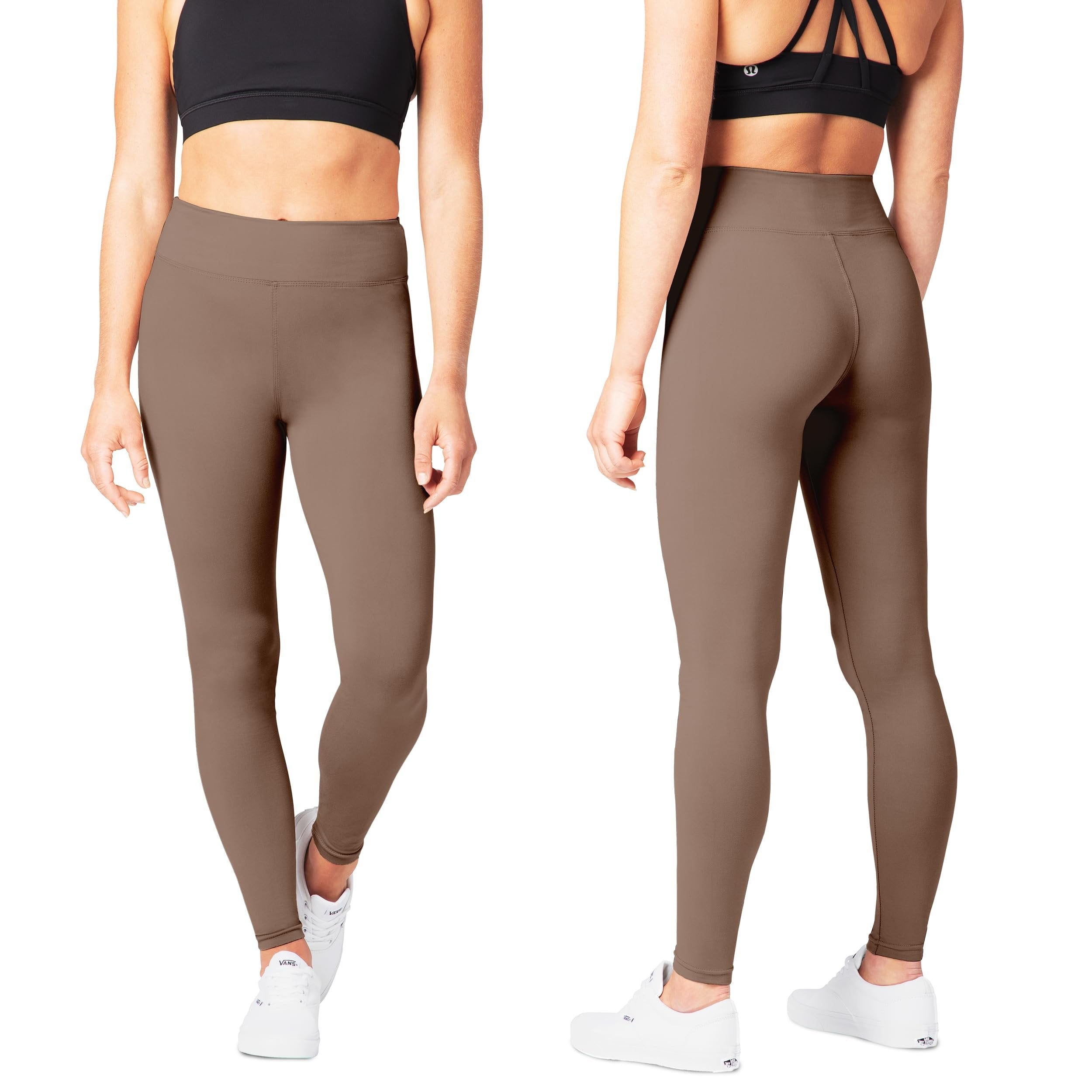 SATINA High Waisted Leggings with Pockets for Women - Workout Leggings for Regular & Plus Size Women - Tan Leggings Women - Yoga Leggings for Women |3 Inch Waistband (One Size, Tan)