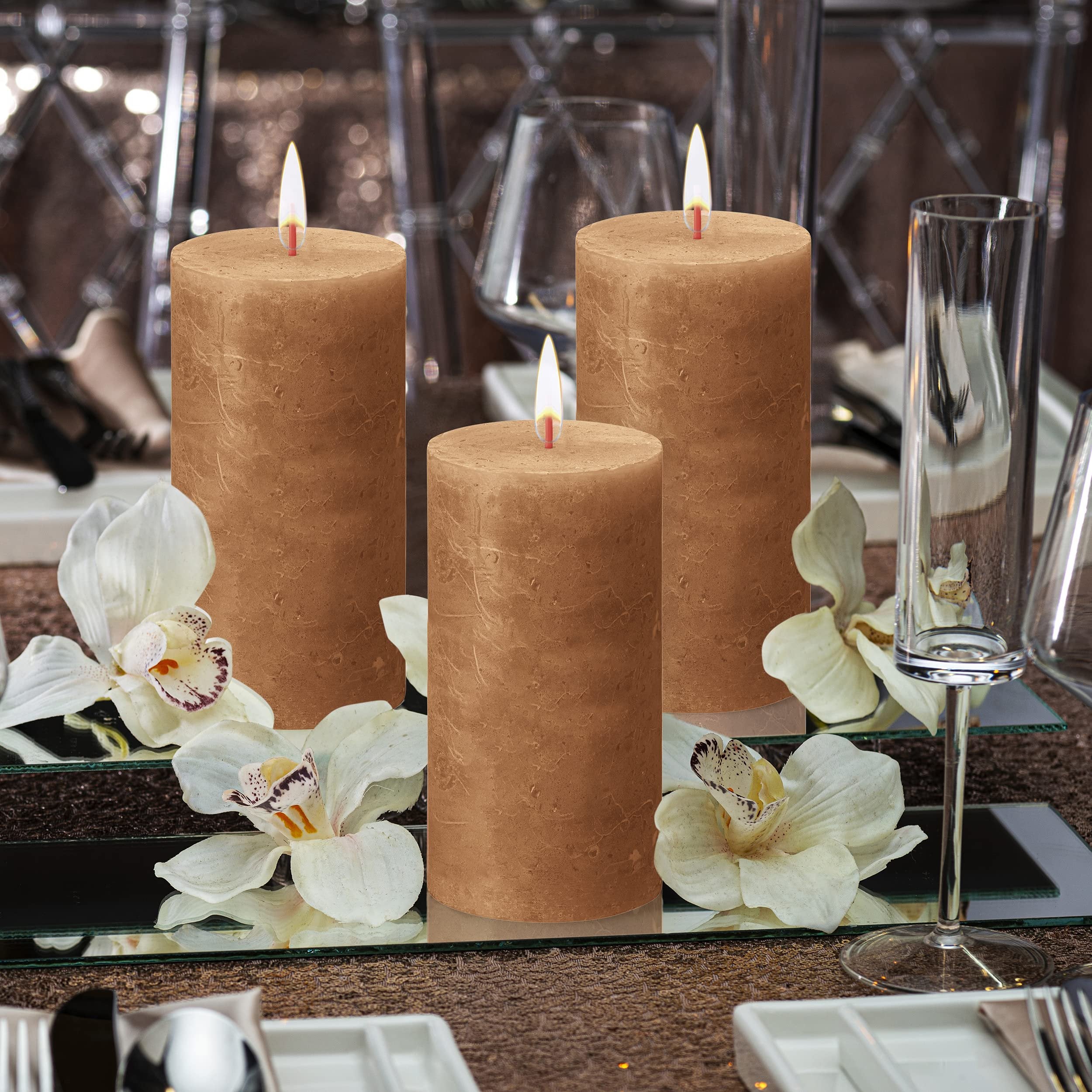 BOLSIUS 4 Pack Spice Brown Rustic Pillar Candles - 2.75 X 5 Inches - Premium European Quality - Includes Natural Plant-Based Wax - Unscented Dripless Smokeless 60 Hour Party and Wedding Candles