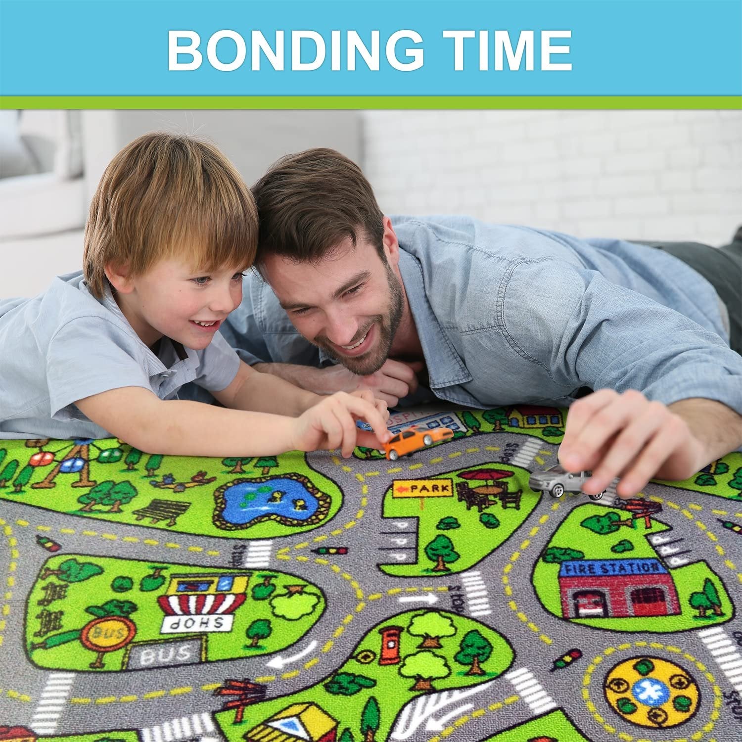 Large Kids Carpet Playmat Car Rug - City Life Road Traffic Multi Color Play Mat, Best for Playroom & Bedroom 60” X 32” Ages 3-12 - Free Shipping