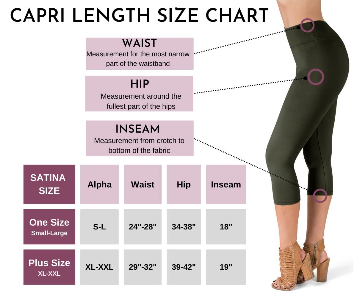 SATINA High Waisted Capri Leggings for Women - Capri Leggings for Women - High Waist for Tummy Control - Olive Capri Leggings for |3 Inch Waistband (Plus Size, Olive)