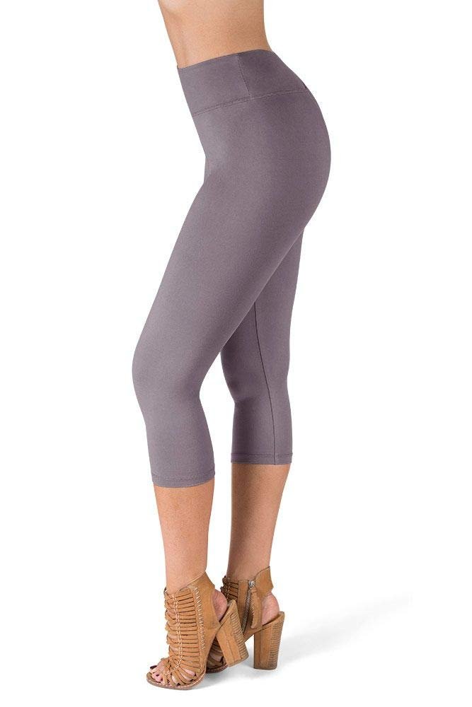 SATINA High Waisted Capri Leggings for Women - Capri Leggings for Women - High Waist for Tummy Control - Lilac Gray Capri Leggings for |3 Inch Waistband (Plus Size, Lilac Gray)