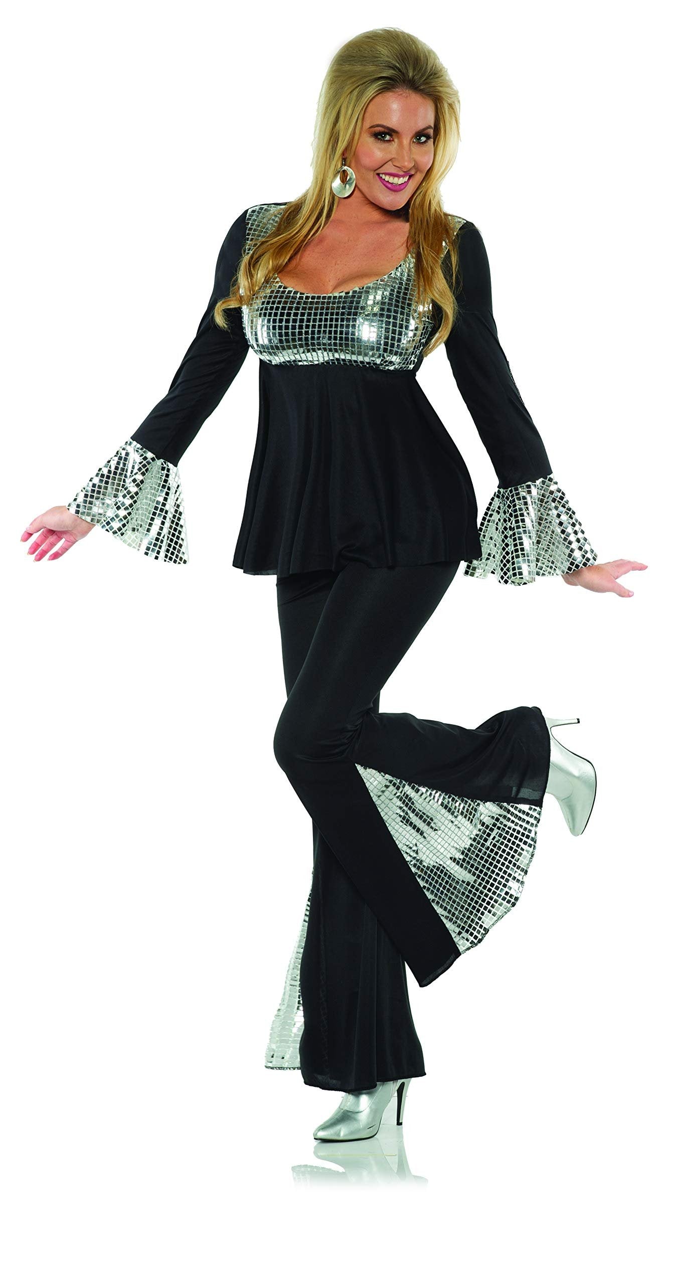 Underwraps Women's 2-Piece-Disco 70's Costume, Black and Silver, Extra Large