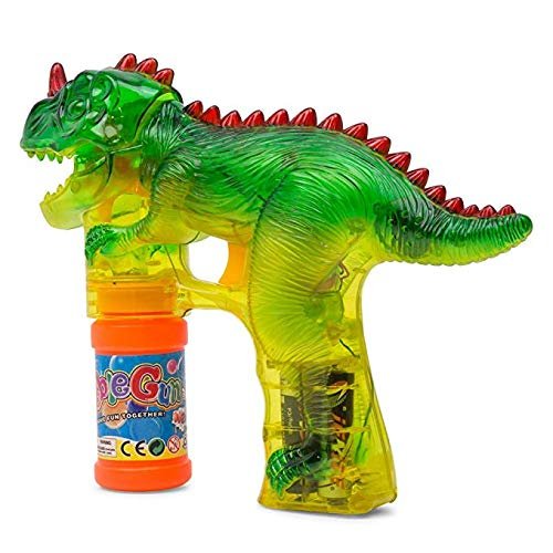Prextex Dinosaur Bubble Gun Toy w/LED Light and Dinosaur Sounds | Bubble Machine Guns for Toddlers, Kids, Adults | Bubble-Maker Toys | Party, Easter, Birthday Gifts Bubbles | Kid/Toddler Gift Favors