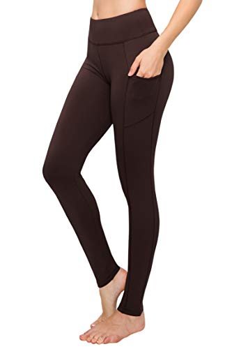 SATINA High Waisted Leggings with Pockets for Women - Leggings for Regular & Plus Size Women - Brown Leggings Women - Leggings for Women |3 Inch Waistband (Plus Size, Brown)