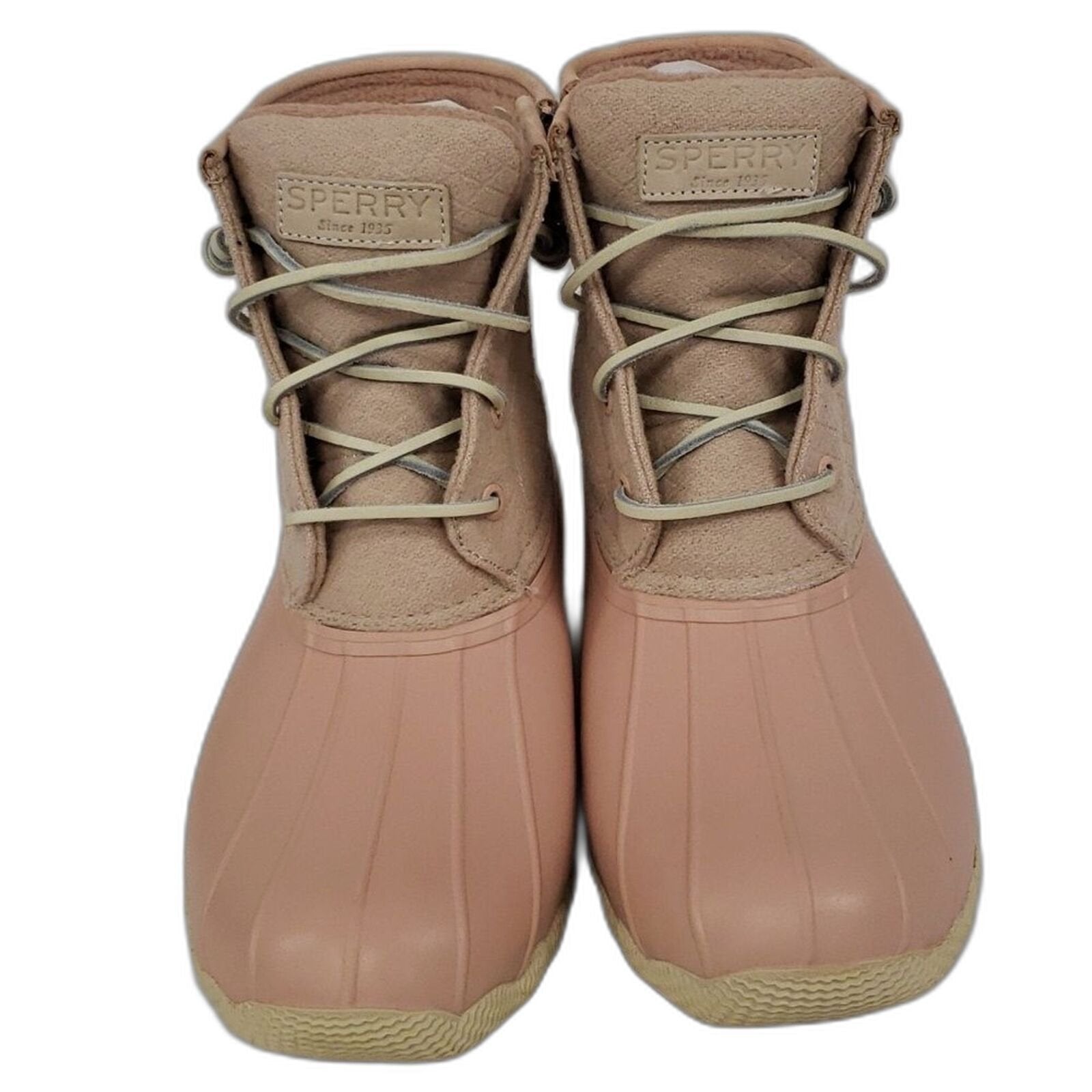 Sperry Womens Saltwater Canvas Rain Boot Rose Oat 8.5 US